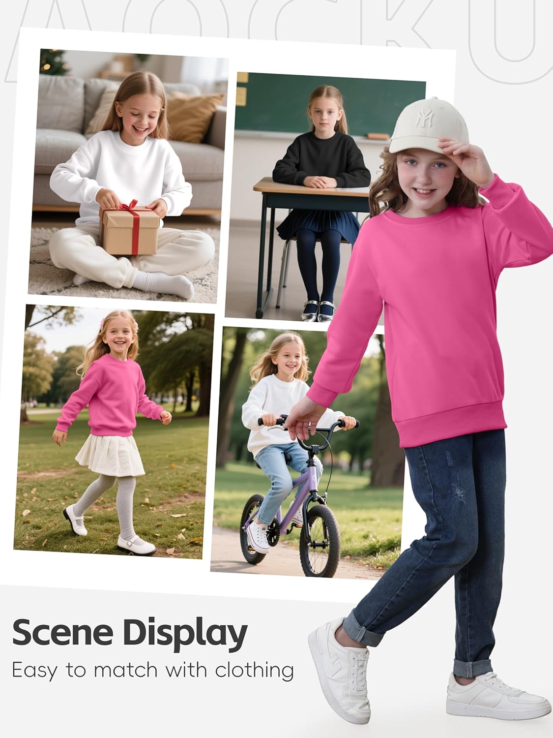 3 Pack Girls Sweatshirt Fleece Cotton Kids Sweatshirts Soft Crewneck Pullover Kids Clothing Girls Long Sleeve Shirts - Image 6