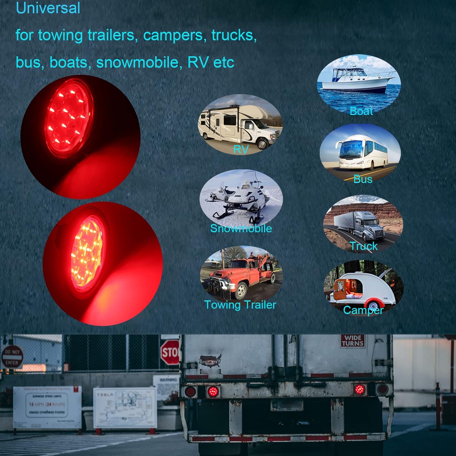OGATOO 4 PCS Red Round 4 Inch Trailer Tail Lights for Truck with Sealed Flush Mount Grommet Plug Connector, 12 LED 12V IP65 Waterproof Stop Brake Turn Lights for RV Tractor Van Pickup UTV