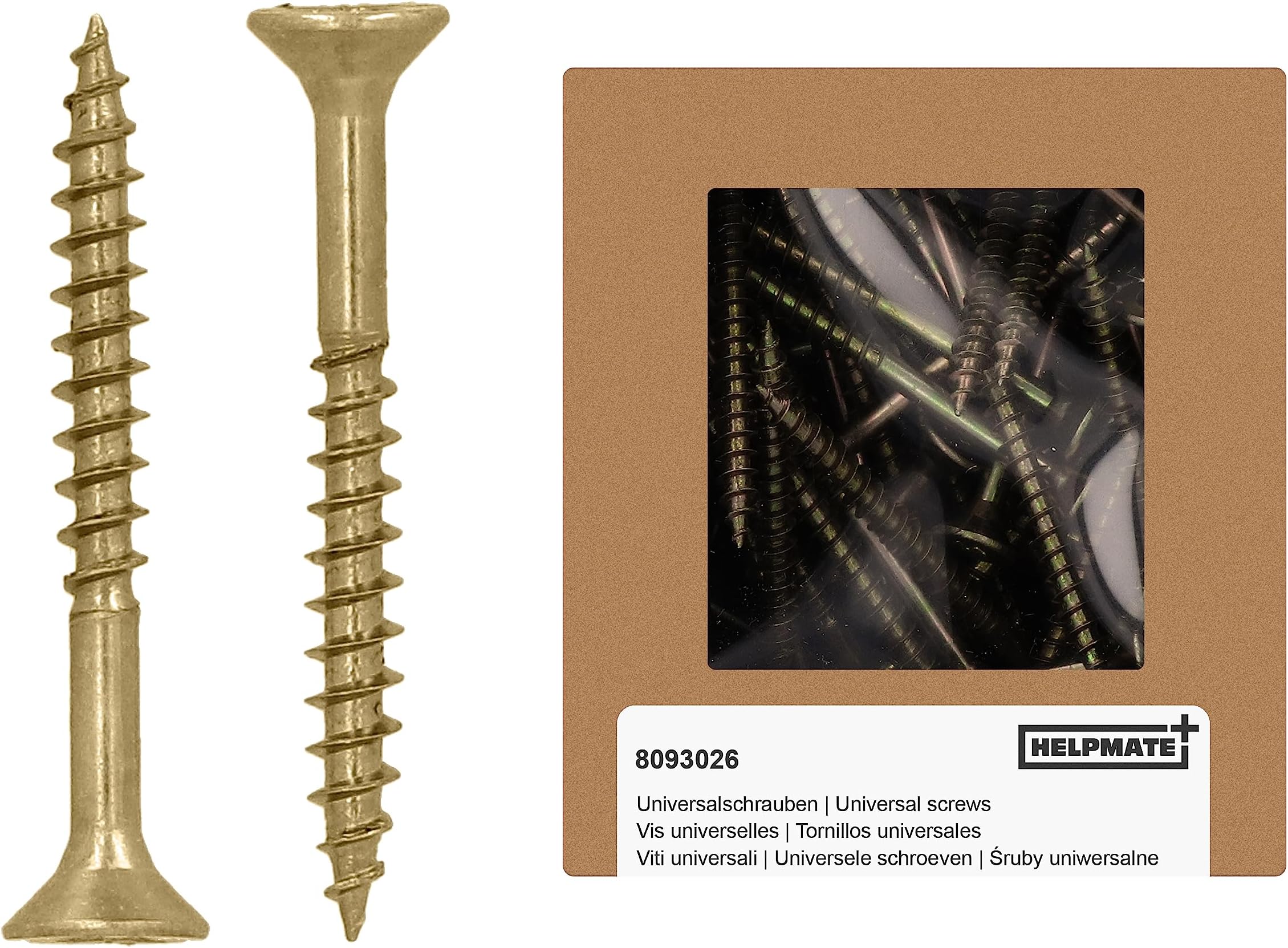 HELPMATE - Universal Screws Countersunk Head 4.0 x 35 Yellow Passivated - Pack of 250 Wood Screws with T-Drive and Partial Thread - Chipboard Screws for Indoor and Protected Outdoor Use