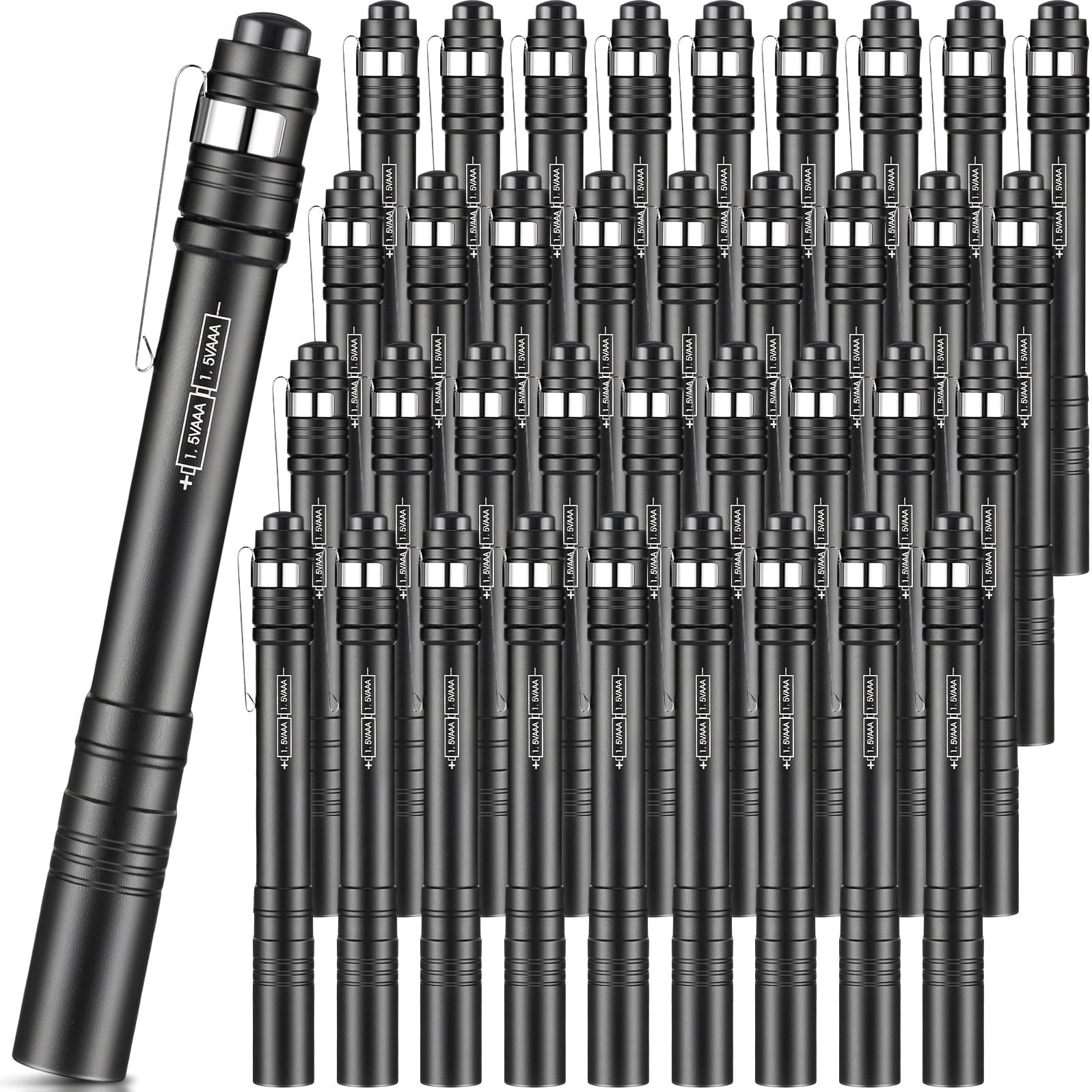 Rossesay 36 luci a LED a penna, torcia tascabile con clip, mini torce a penna in alluminio, per infermieri, ospedale, campeggio, escursionismo, emergenza (nero)