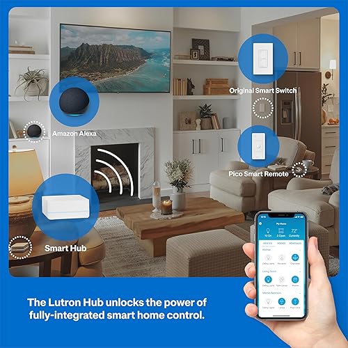 Vista 19 de Lutron Caseta - Kit de interruptor de luz inteligente de lujo con placa de pared y concentrador inteligente, compatible con Alexa, Apple Home