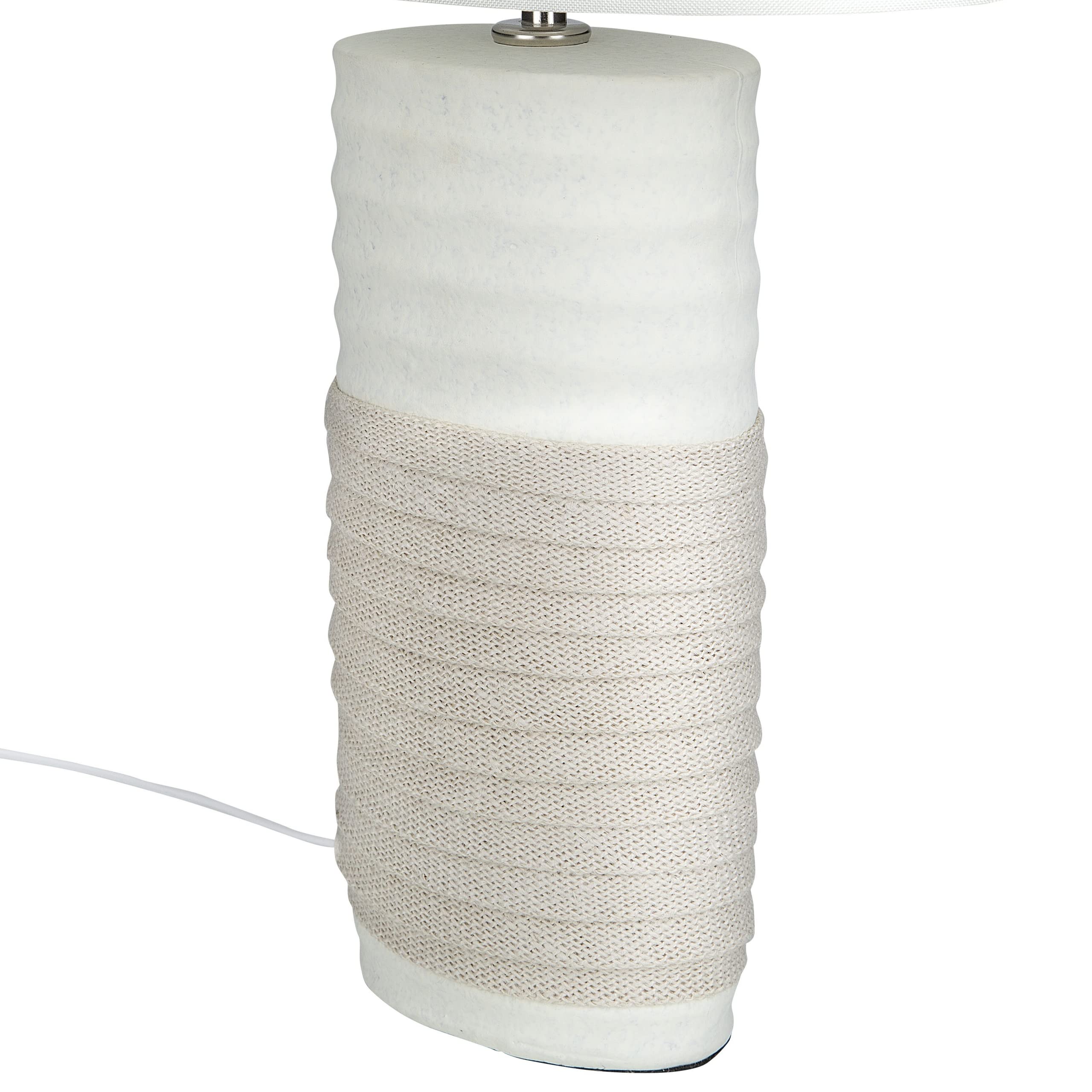 Beliani Klassische Tischlampe Leinen/Porzellan weiß und helles Beige Navia