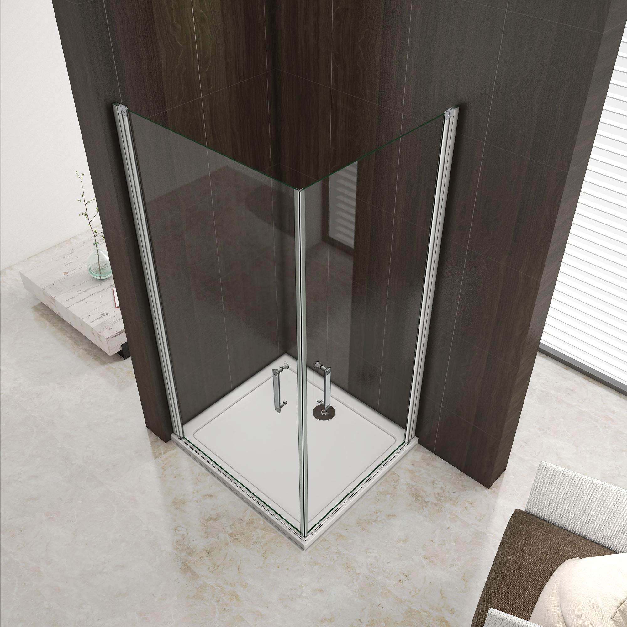 Mamparas de Ducha Doble Puerta Pivotante Gris mate 5mm Angular 90x80x185cm
