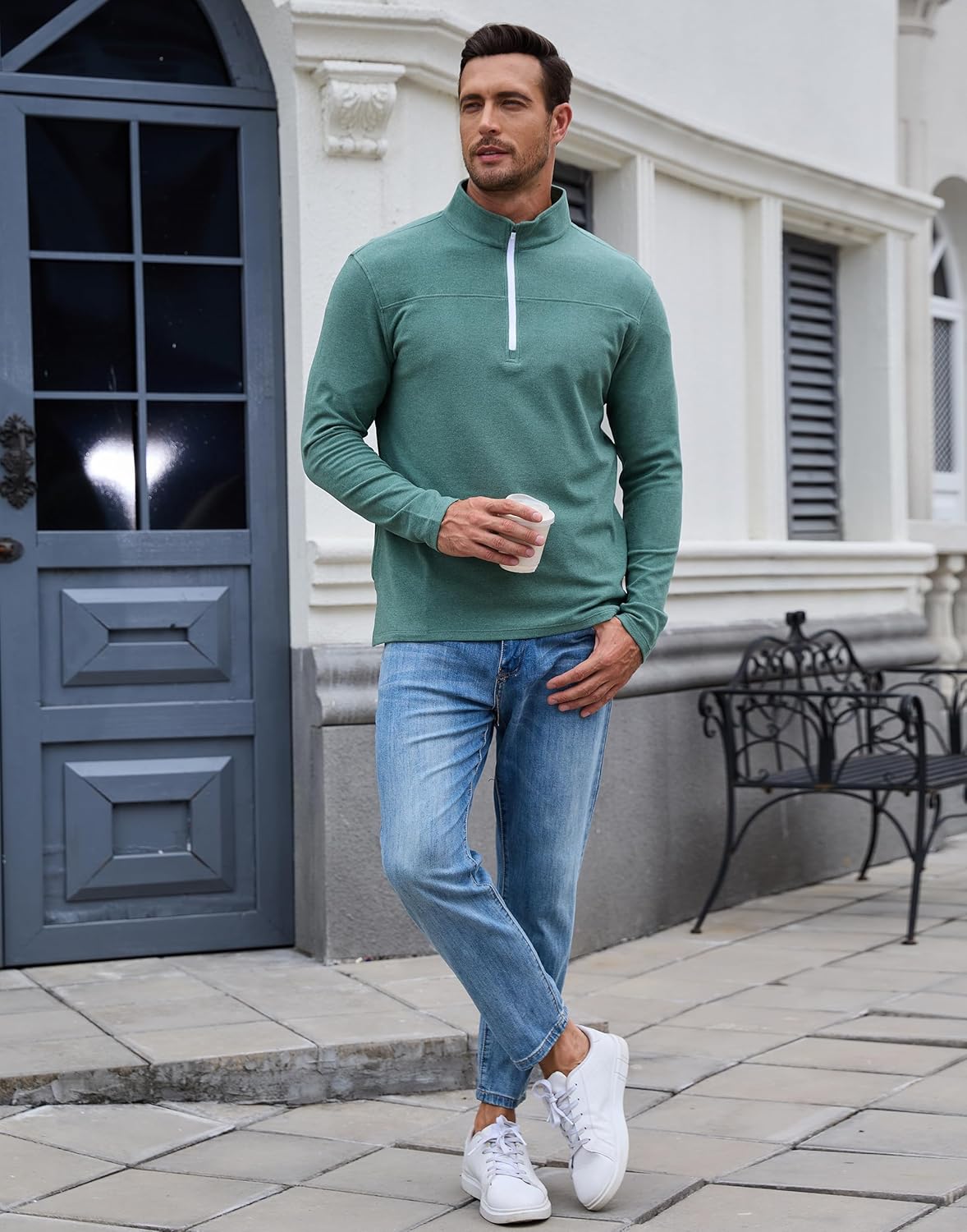 M MOTEEPI Mens Fleece Quarter Zip Up Pullover Sweater Slim Fit Lightweight Mock Neck Long Sleeve Sweaters For Men - Image 7