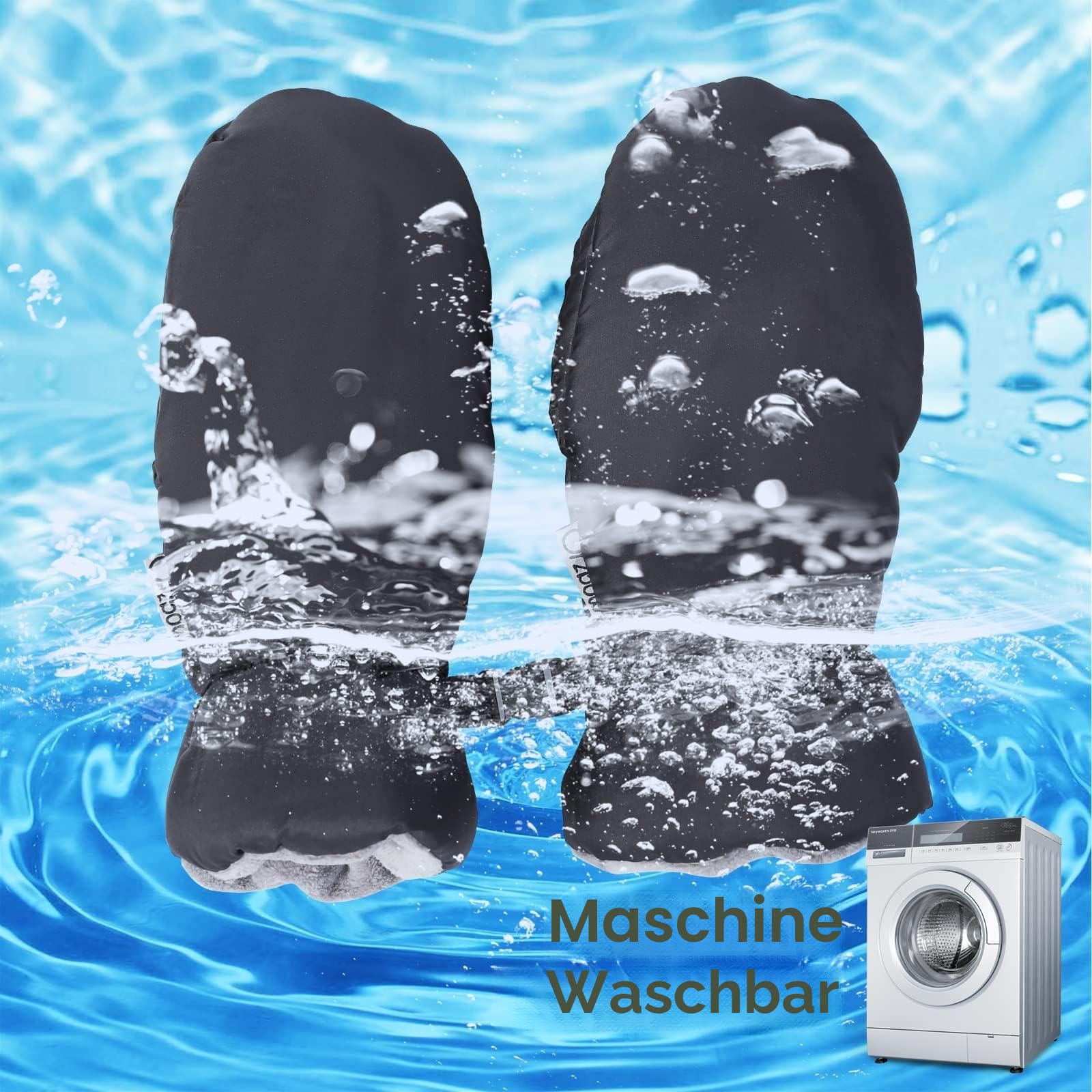 Orzbow Handwärmer Kinderwagen Handwärmer, Wasserdicht Handschuhe Kinderwagen Muff mit Korallenvlies Innenseite, Universal Extra Dicke Handmuff für Kinderwagen, Buggy und Kinderwagen Zubehör, Schwarz