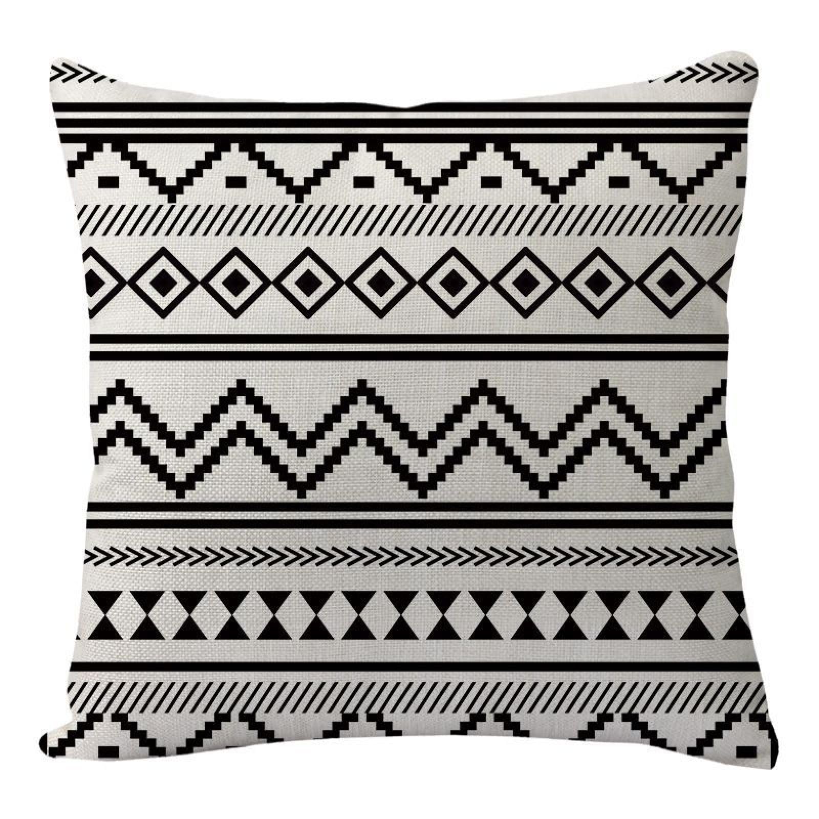 Wazylphin Cushion Covers Black Bohemian Pillow Cases Cotton and Linen Cushions with Covers Included Zipper Sofa Cushions Soft Pillowcase Living Room Pillow Cover Bedroom Cushion Cover 40x40cm/1 Pack