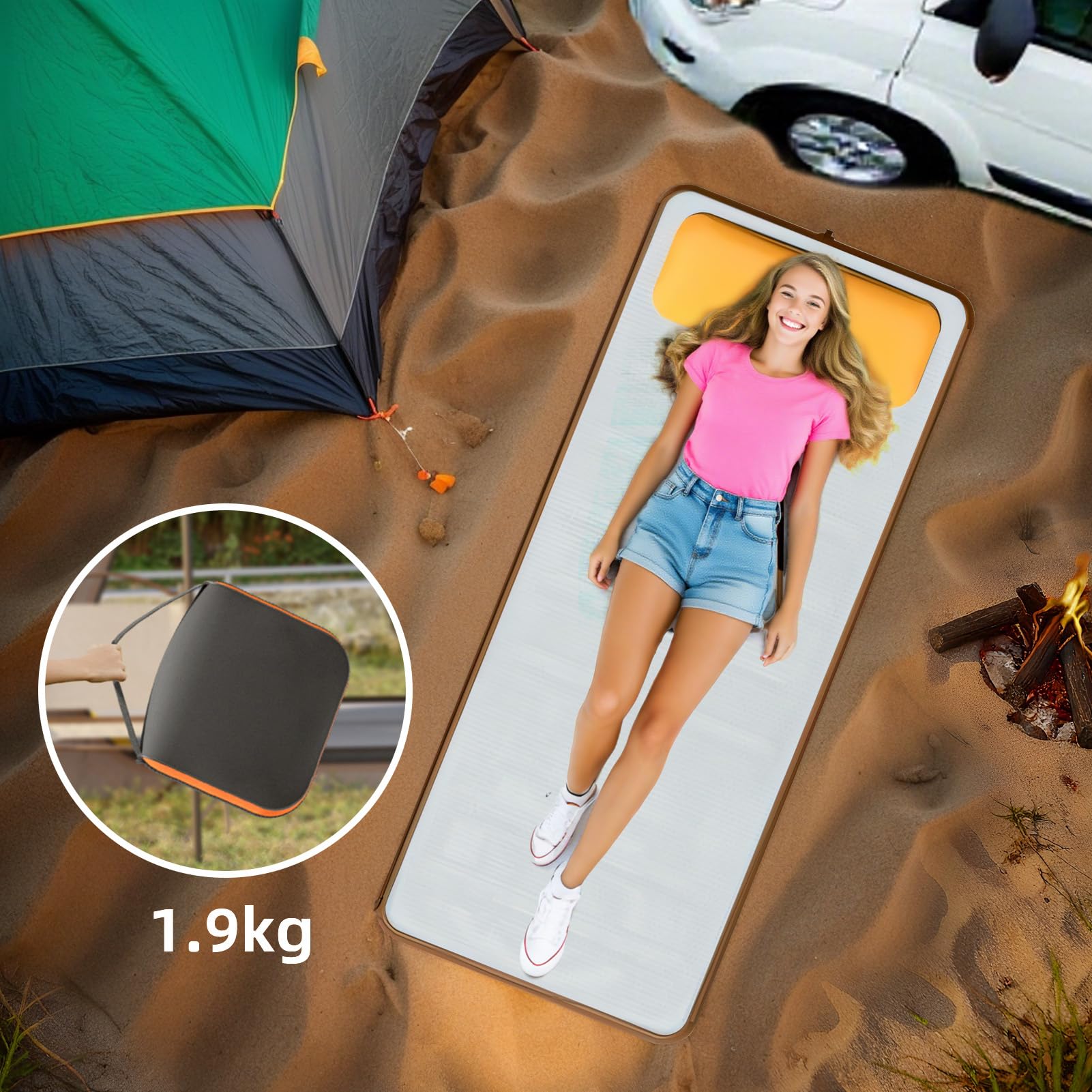 Selbstaufblasende Camping Isomatte Tragbare Faltbare Camping-Bettauflage | Faltbare Schlafmatte Tragbare faltbare Outdoor-Ausrüstung für Auto, LKW, SUV, Van, Wohnmobil, , Reise, Camping, Outdoor