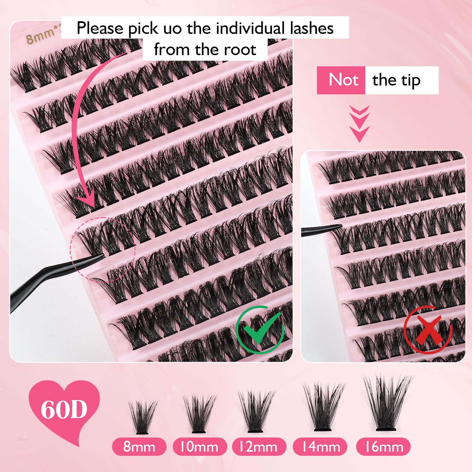 Sixstarhair Ciuffetti Ciglia Finte Kit Ciglia Extension 60D Volume Lash Clusters con Bond e dispositivo di rimozione 8-16mm DIY Eyelash Extension Kit
