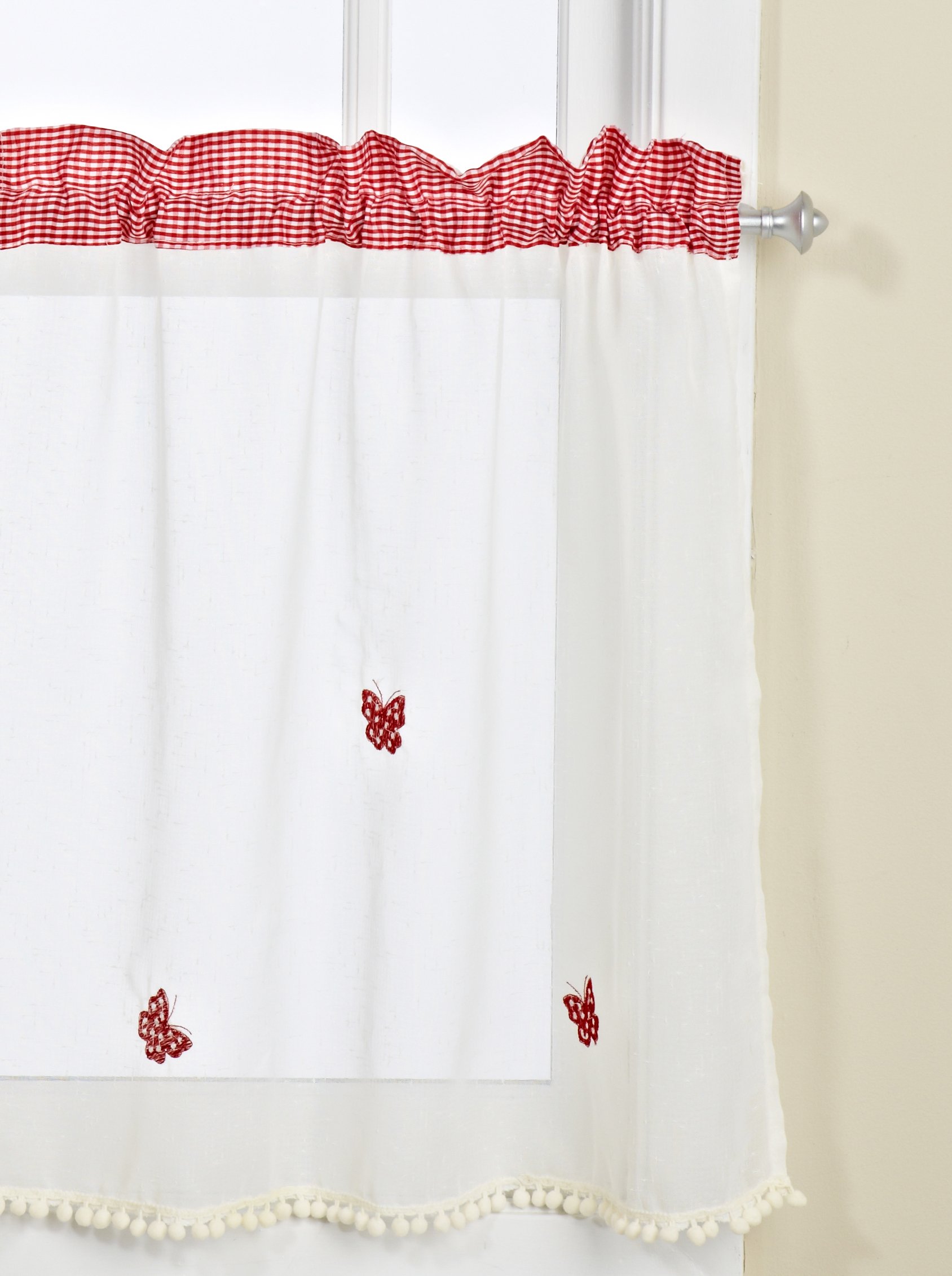 Swag Paire Papillon Vichy rouge Lorraine Home Fashions rideau brise-bise 56x24