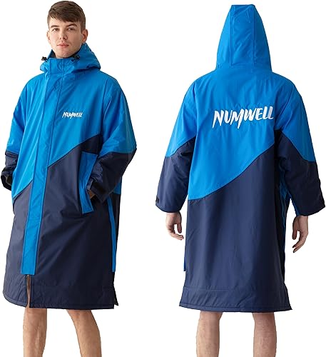 Miniatura 6 de NUMWELL Parka de natación impermeable de gran tamaño, bata unisex con capucha, manga larga, forro polar, cálido poncho de surf