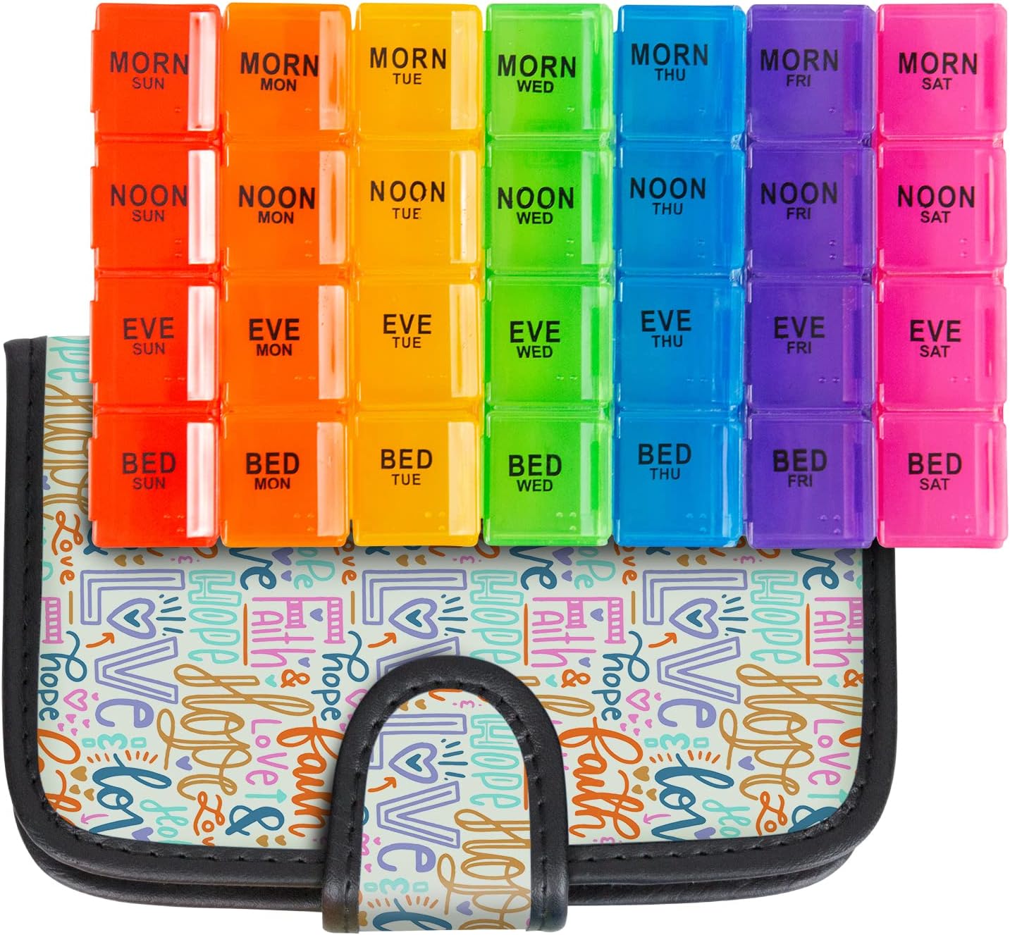 Vive Pill Organizer 4 Times A Day - Stackable 4 Times a Day Supplement & Weekly Medicine Holder - AM PM Dispenser Case with Splitter Cutter - Portable Daily Vitamin Container - 30 Days Travel Calendar