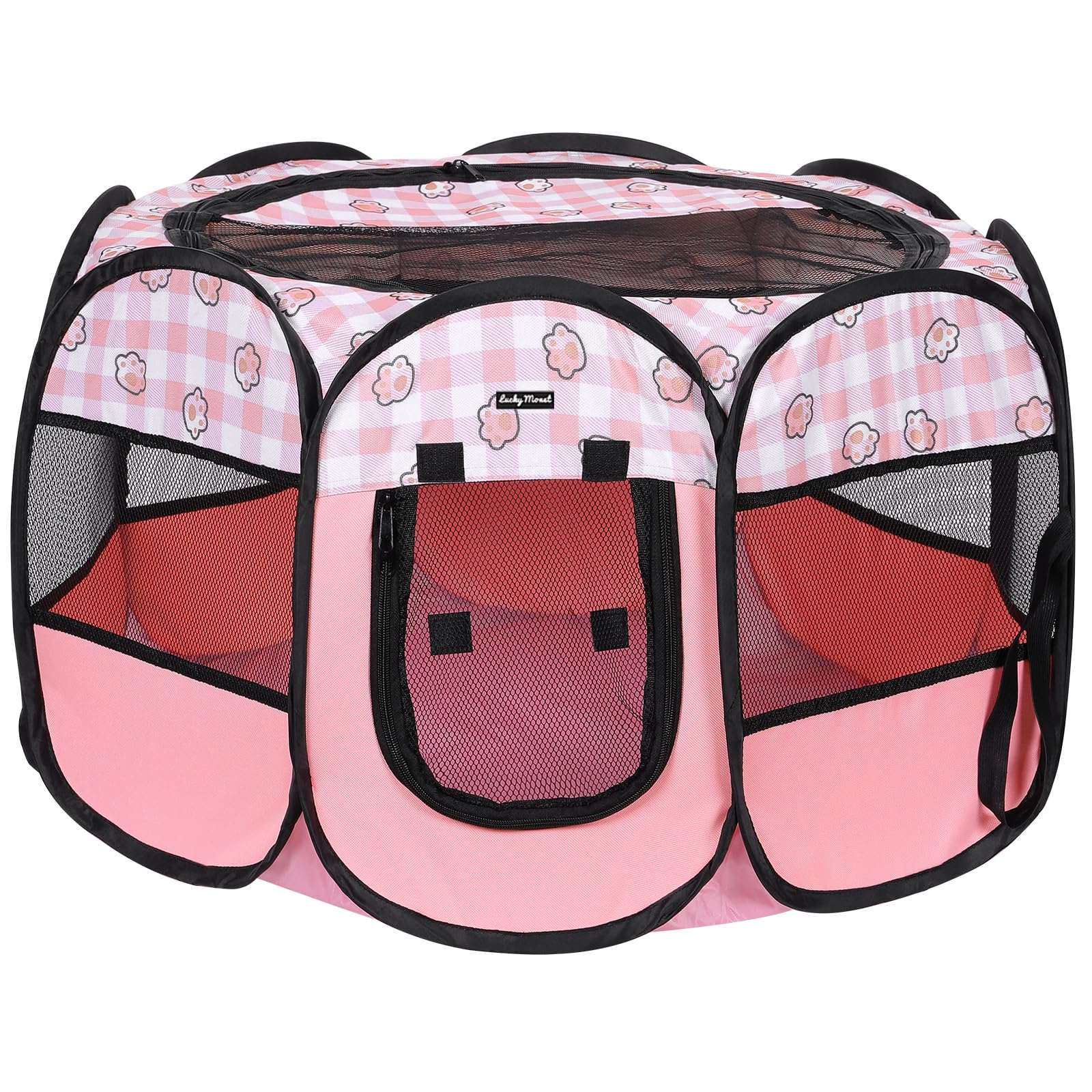 Lucky Monet Foldable Dog Playpen Cat Puppy Playpen Indoor Pop Up Pet Animal Playpen Outdoor Kennel Cage Pen Tent for Small Medium Dog Puppy Cat Kitten Rabbit - Medium, Pink