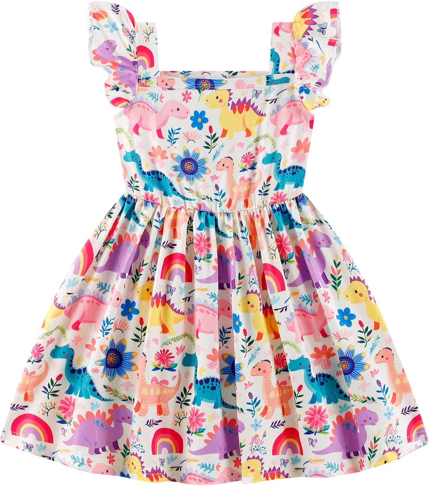 Girls Dresses Flutter Sleeve Swing Sundress Toddler Summer Clothes Kid Birthday Party Sleeveless Dress 1-8 Years Old