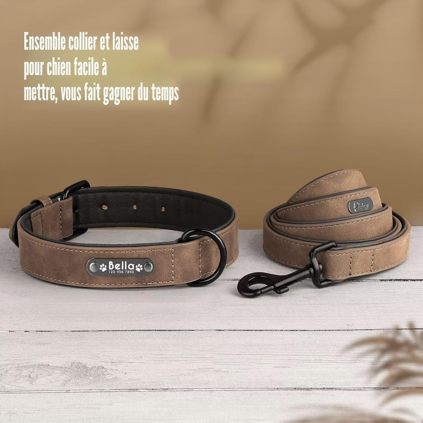 Didog Collier de Chien en Cuir Souple rembourré personnalisé, Plaque avec Gravure, Tailles Petite, Moyenne ou Grande