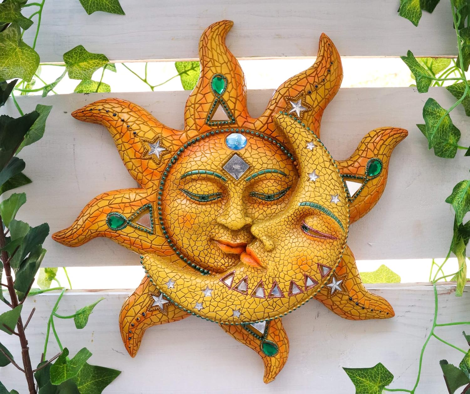 Vibrant Mosaic Sun and Moon Wall Decor with Glass Accents