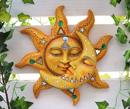 Miniatura 8 de Ebros - Placa decorativa de pared con mosaico de cielo celestial colorido sol y luna, 12 pulgadas de alto, rendición a la noche, Belenos Dios y