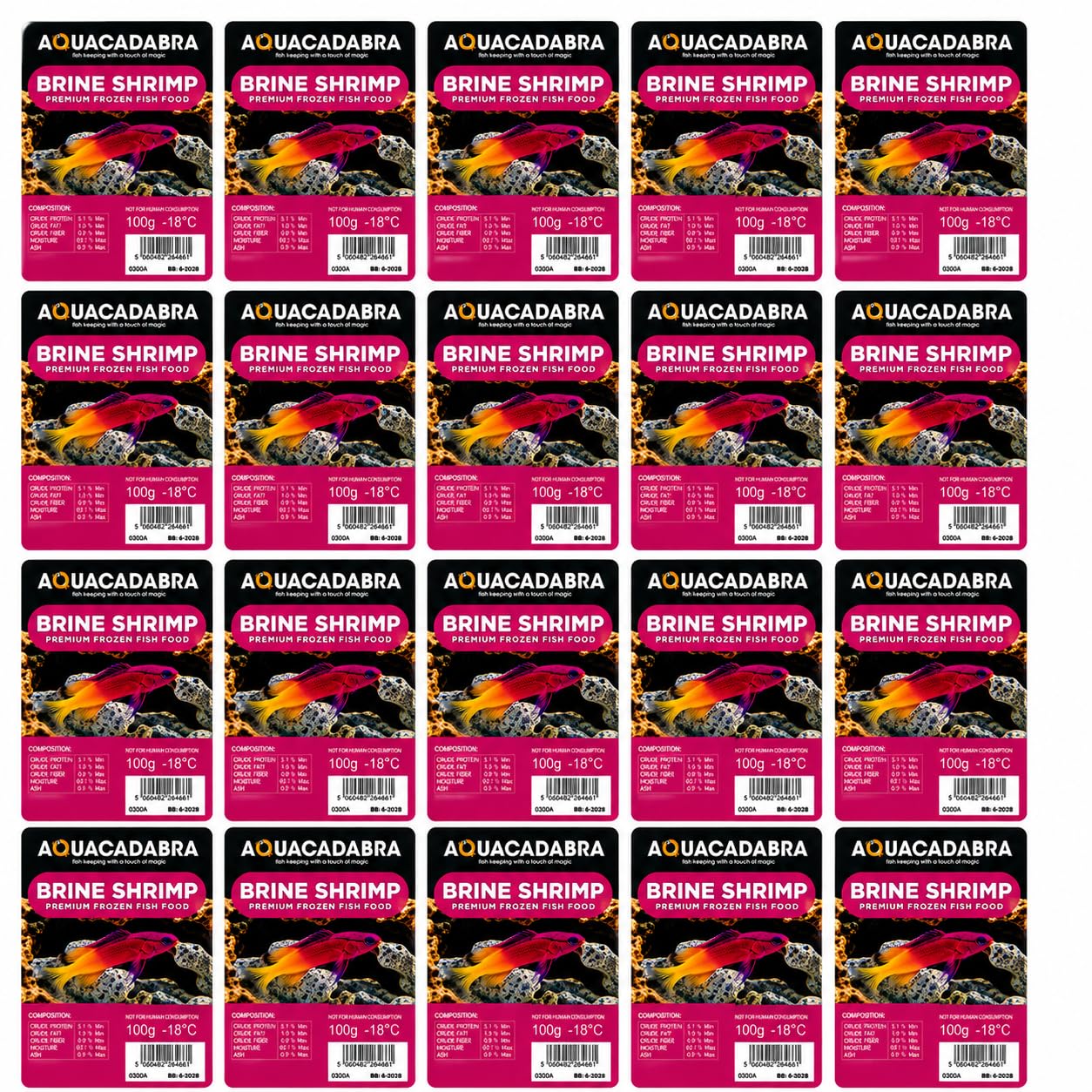 Aquacadabra Frozen Brine Shrimp Fish Food 20 x 100g for Aquarium Fish