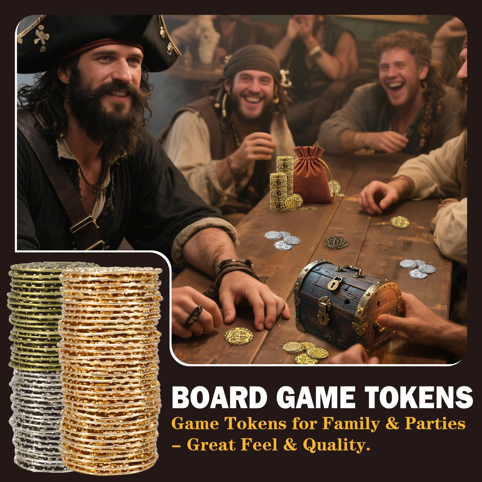 ZUCOS Set di monete da pirata, in metallo, decorazione per giochi da tavolo DND, cosplay, realistica medievale, tesoro dei pirati (oro 12, argento 12, Copper 12, Large)