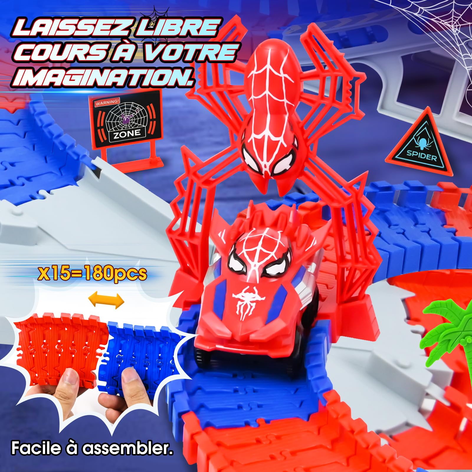 PATEMZON Circuit Voiture Enfant, Spider Railcar, Jouet de Circuit Automobile avec 2 Voitures, 208 PCS de Piste de Course de Voitures, Jouets de Course pour Enfants de 3 4 5 Ans et Plus
