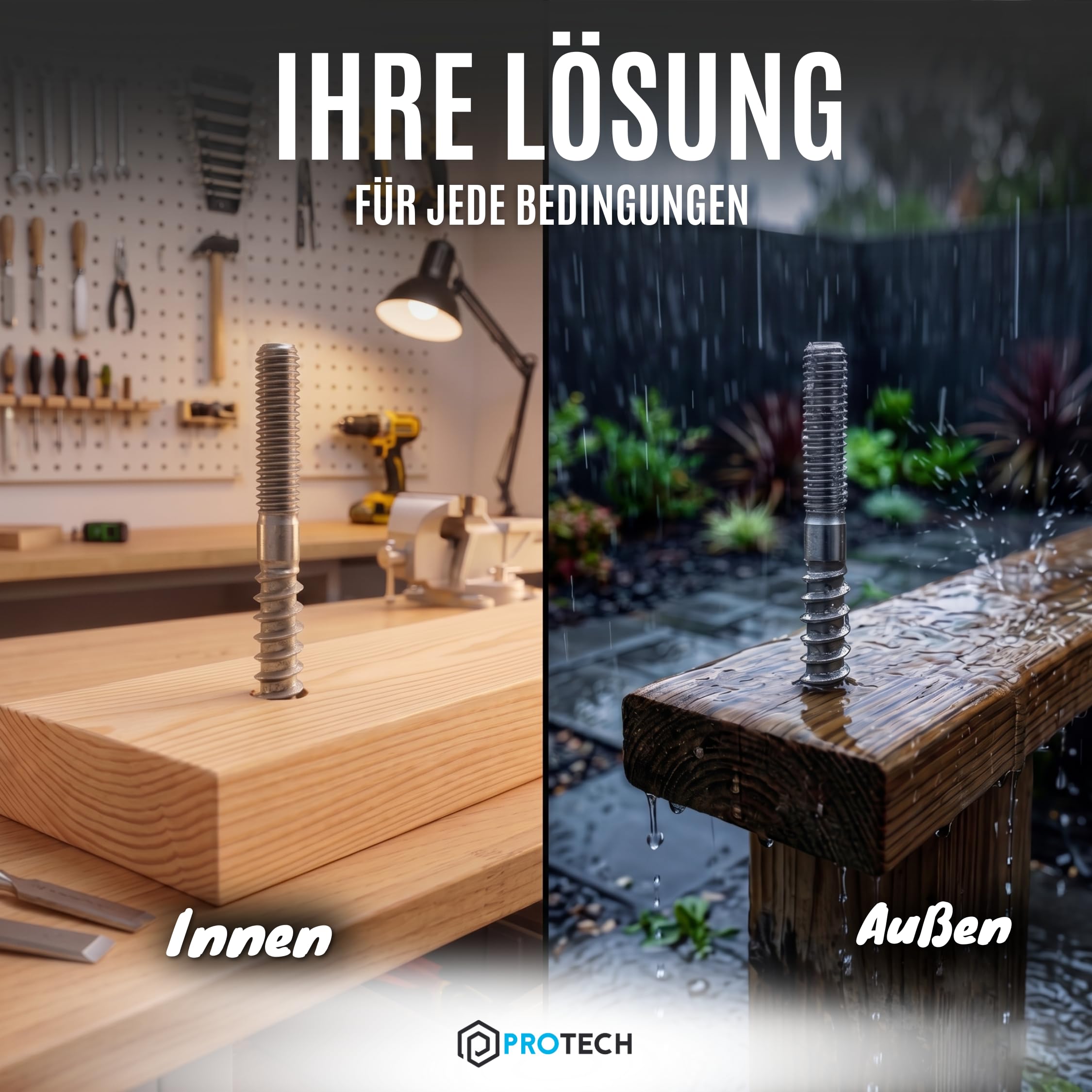 PROTECH Stockschrauben 8x100 Edelstahl A2 V2A Rostfrei - Doppelgewindeschrauben mit Holz- und metrischem Gewinde für Möbelbau (100 Stück)