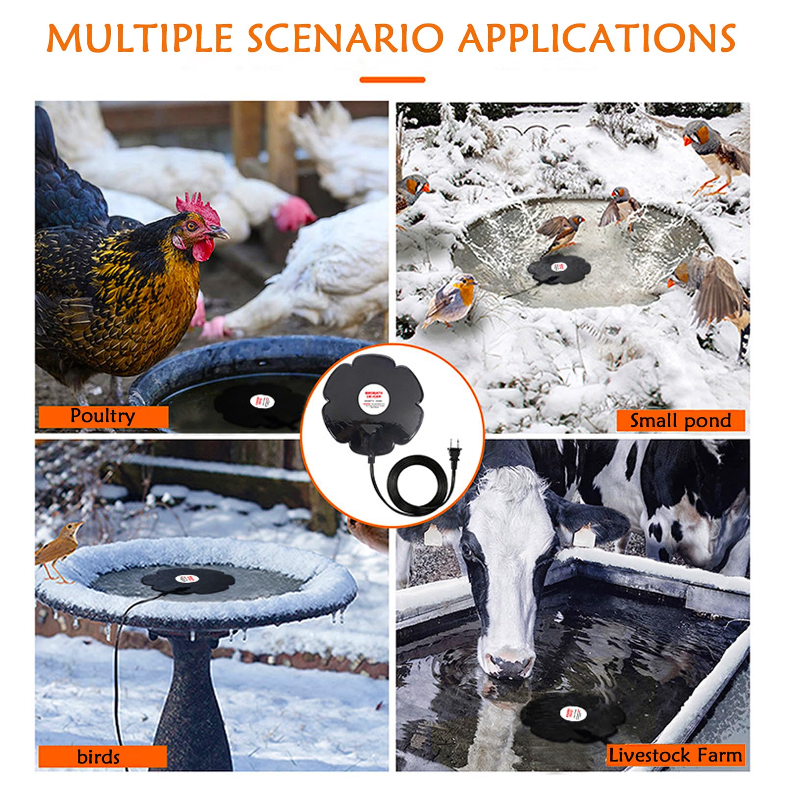 250w BirdBath Deicer for Outdoor in Winter, Upgraded Submersible Bird Bath Heater with Thermostat, Energy Saving with Auto Shut Off Function Water Heater for Livestock and Poultry in Farm and Yard