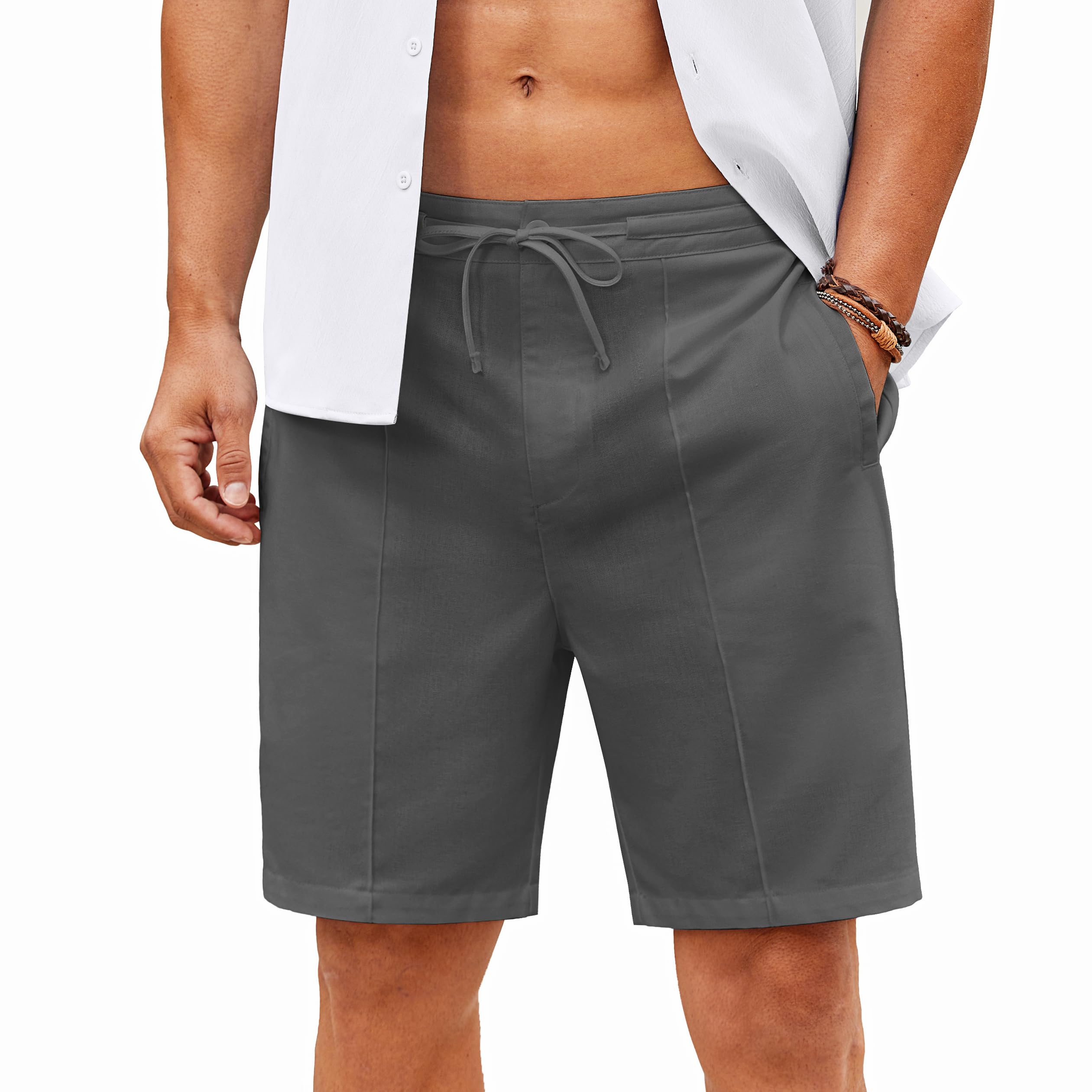 COOFANDY Men's Cotton Linen Shorts 8 Inch Inseam Stretch Casual Dress Summer Beach Golf Shorts with Pockets