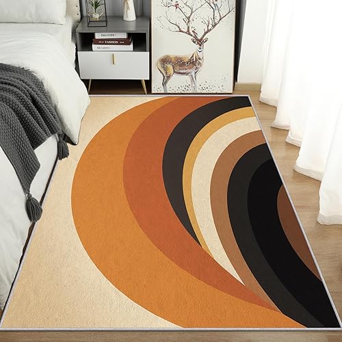 Miniatura 4 de Alfombras retro con arco para dormitorio, alfombras modernas lavables de mediados de siglo para sala de estar, 7 x 10 pies, diseño abstracto de MCM