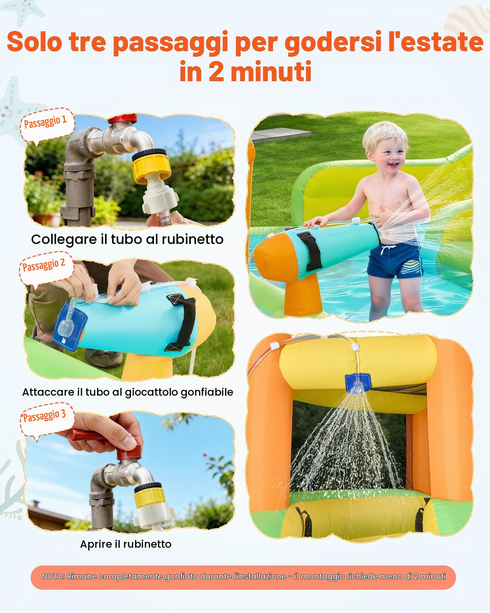 VEVOR Castello Gonfiabile Parco Acquatico per Bambini 405 x 347 x 255 cm da Esterno, Castello Gonfiabile con 2 Scivoli Parete da Arrampicata Capienza 3-4 Bambini da 3-8 Anni Gioco d'Acqua