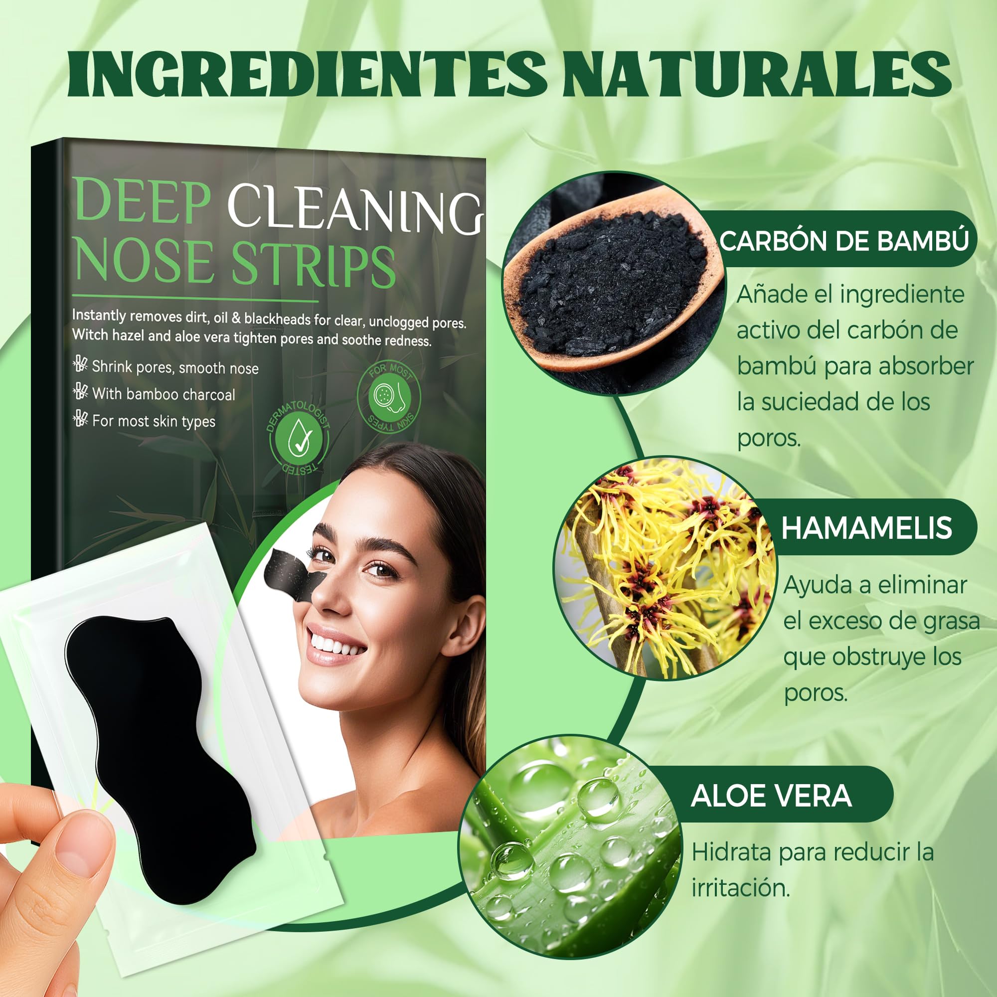 HuakChai 80 Tiras Puntos Negros Nariz, Tiras de Carbón Activo para Limpieza Profunda de Poros, Elimina Espinillas y Exceso de Grasa, Cuidado Facial para Hombre y Mujer — view 5
