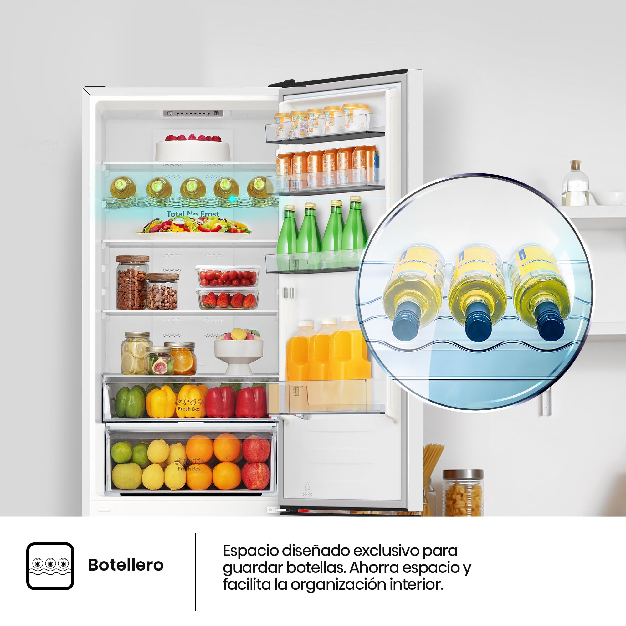 Hisense RB440N4AWA - Frigorífico Combi Total No Frost, Clase A, 336L, 202cm, Multi Airflow, Apertura de Puerta 90, Congelamiento Rápido, Botellero, Puerta Reversible, WiFi, Blanco