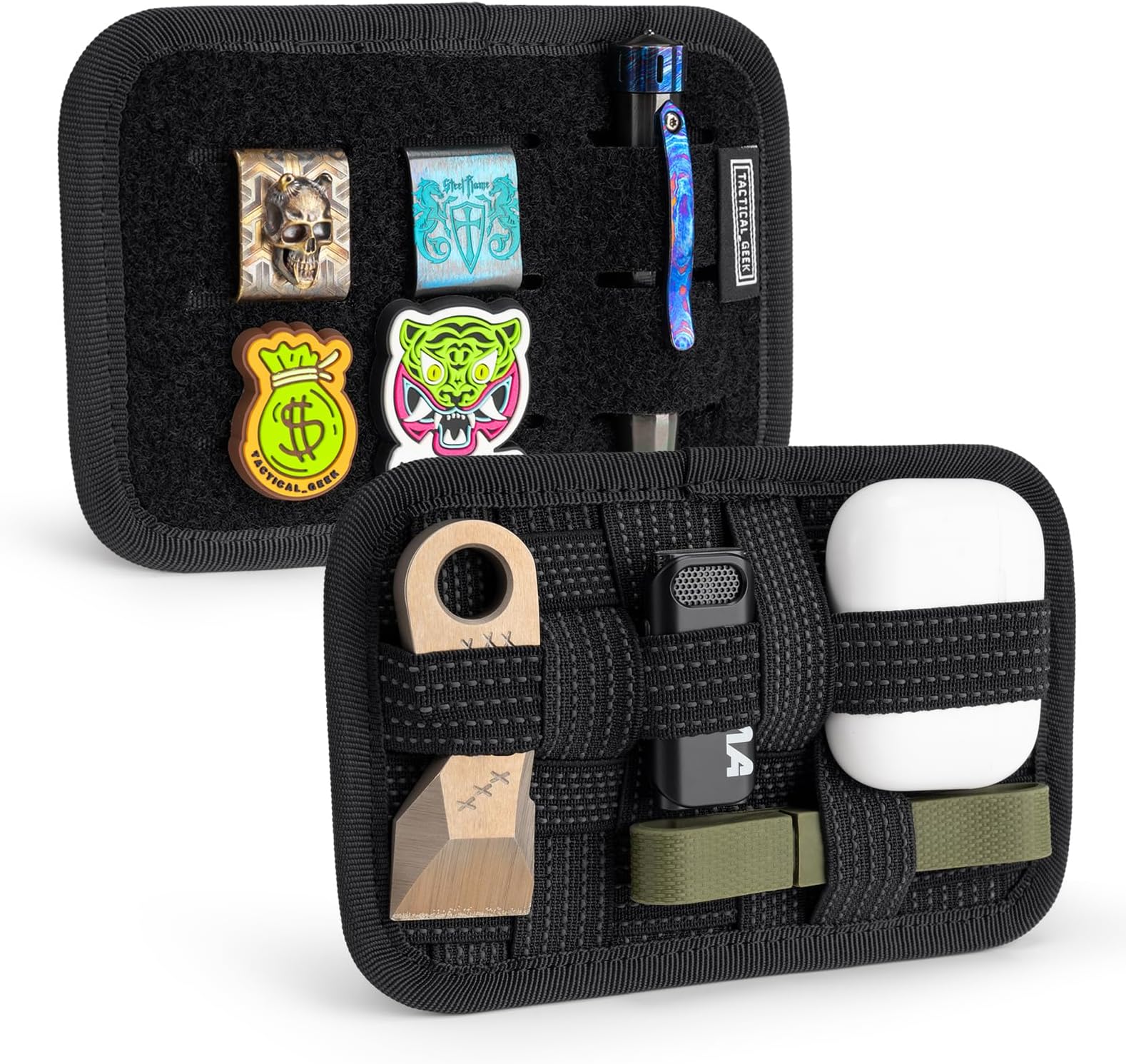 TCM2 Mini EDC Organizer Board, Anti-Slip Elastic Woven Board,Bag Insert Panel for Small Gear, Backpack Accessories for Everyday Necessary Gadget (Black)