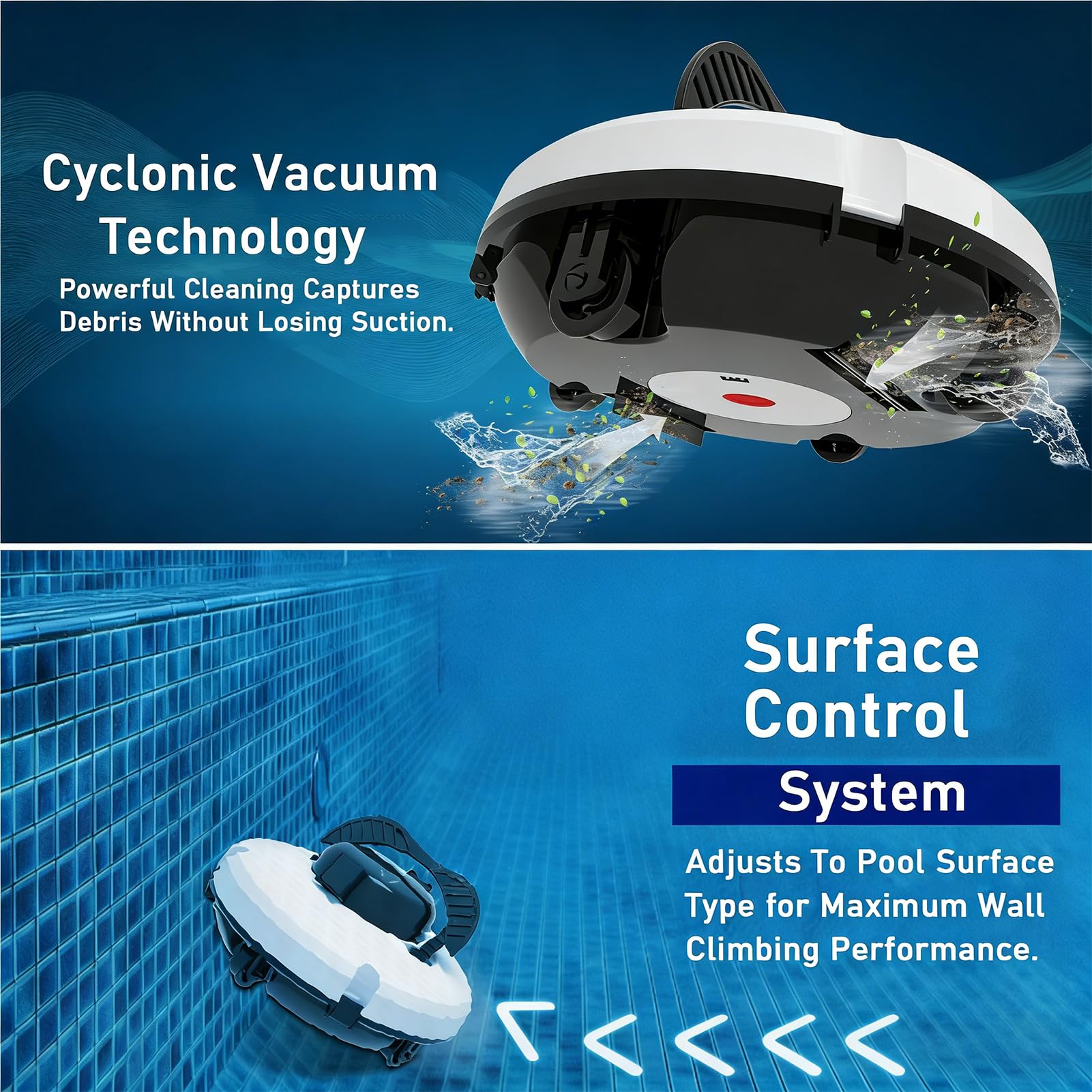 Aspiradora robótica inalámbrica para piscina con prevención automática de obstáculos y densidad de filtro de 180 μm para una limpieza de piscinas sin esfuerzo