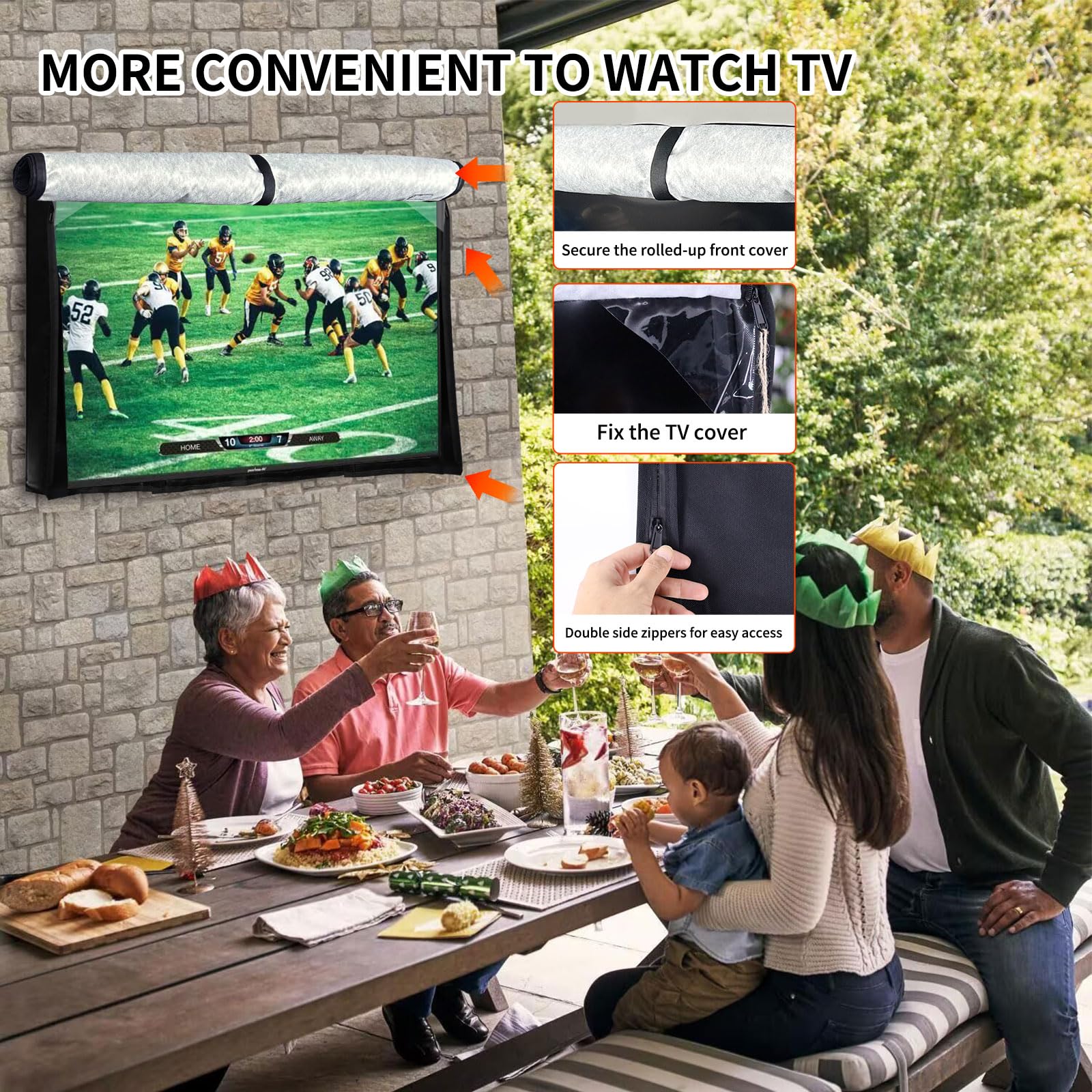 Funda de TV al aire libre para invierno, 48-50 pulgadas, forro de fieltro, cremallera impermeable, parte inferior de velcro