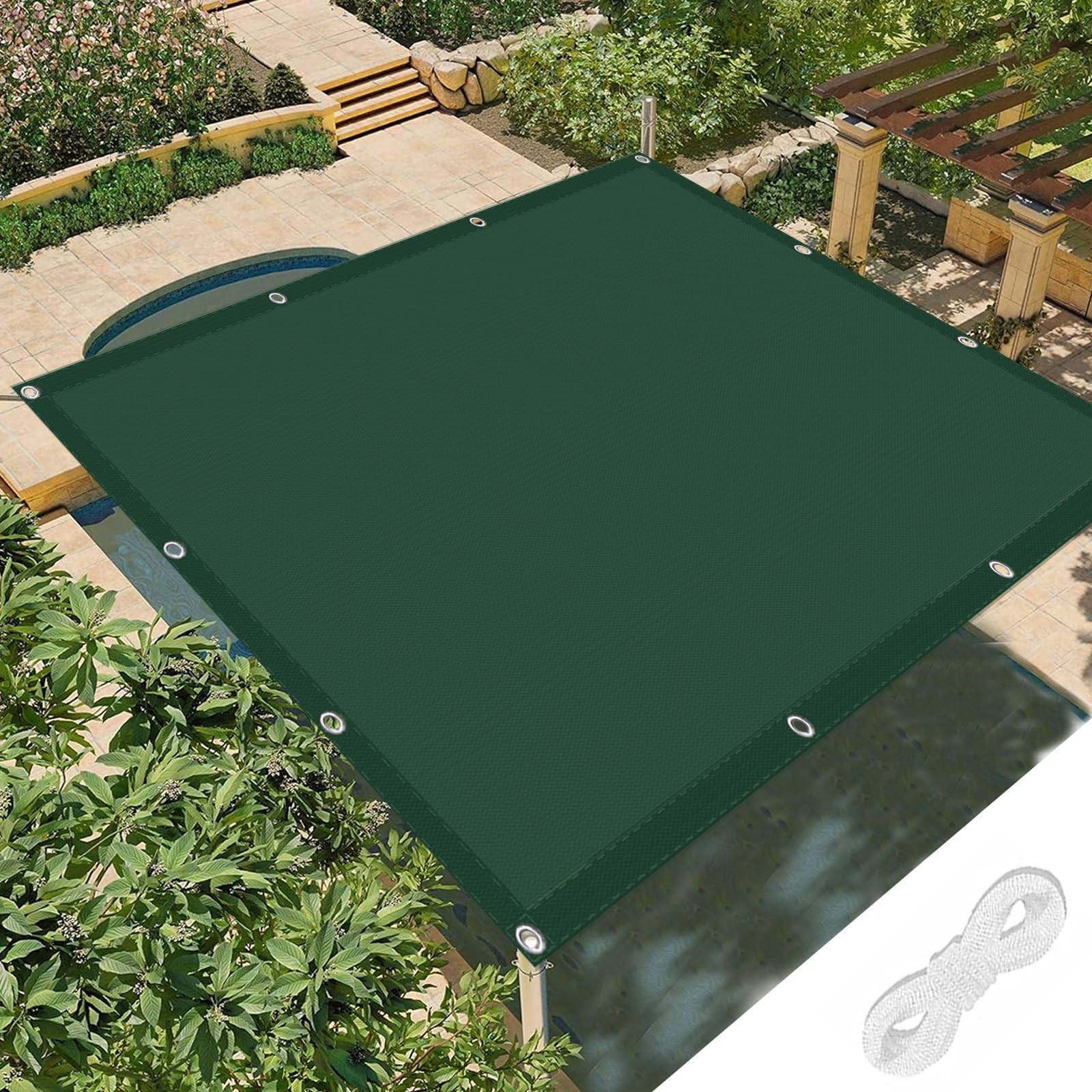 Voile d'ombrage terrasse 3x3,5m vert foncé pour repas dans le jardin et le patio