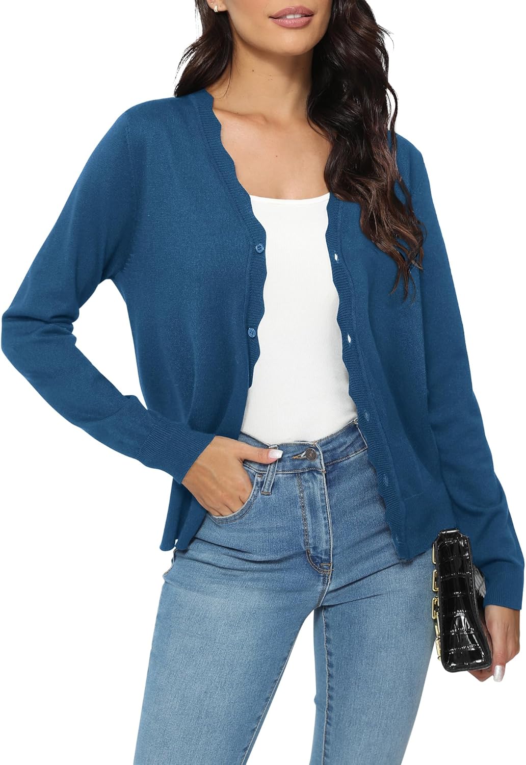 Urban CoCo Women's Long Sleeve Open Front Cardigan Sweaters Lightweight V-Neck Button Down Knit Sweater - Image 4