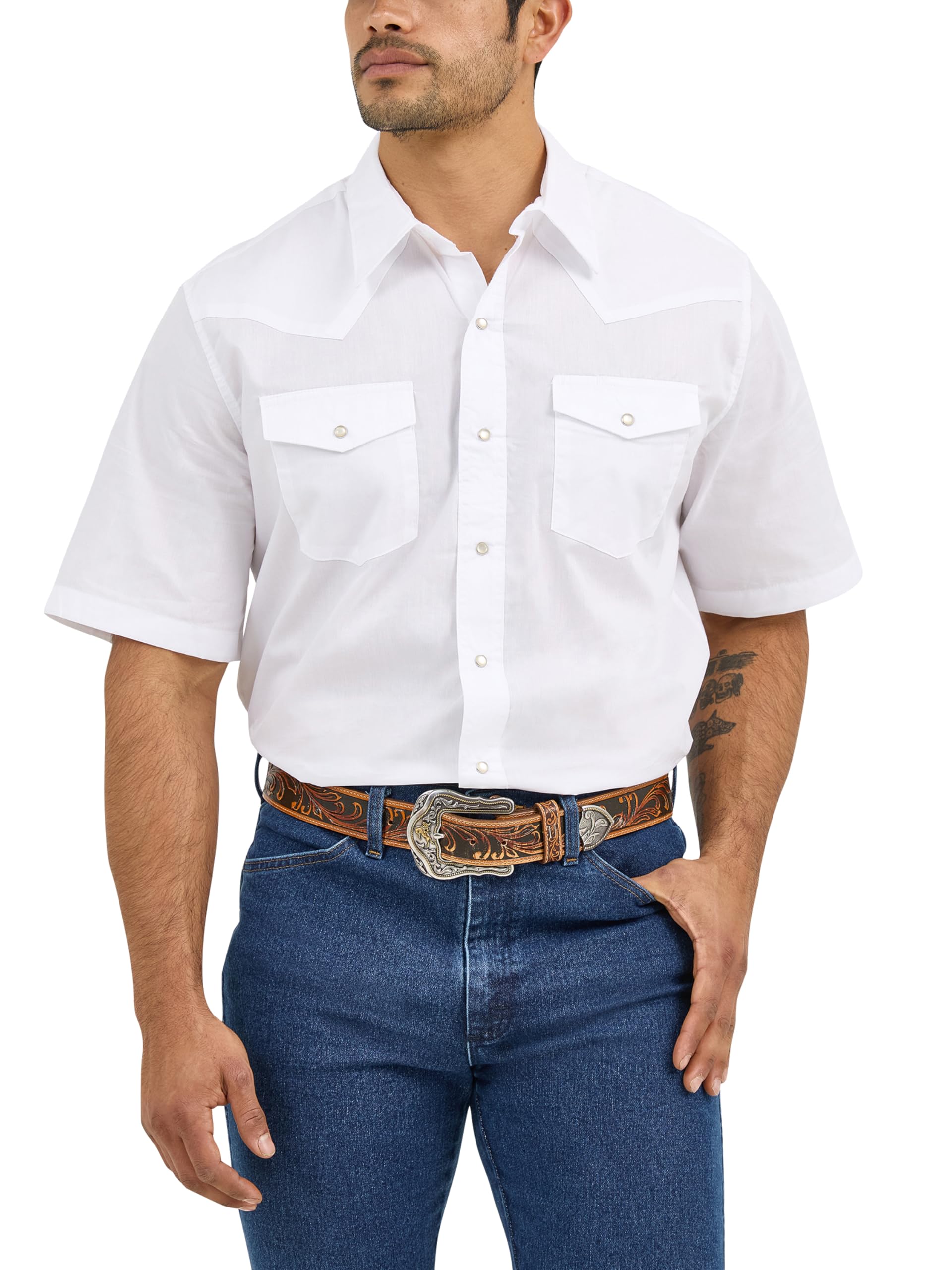 Wrangler Herren Sport Western Basic Two Pocket Short Sleeve Snap Shirt Hemd, Weiß, L