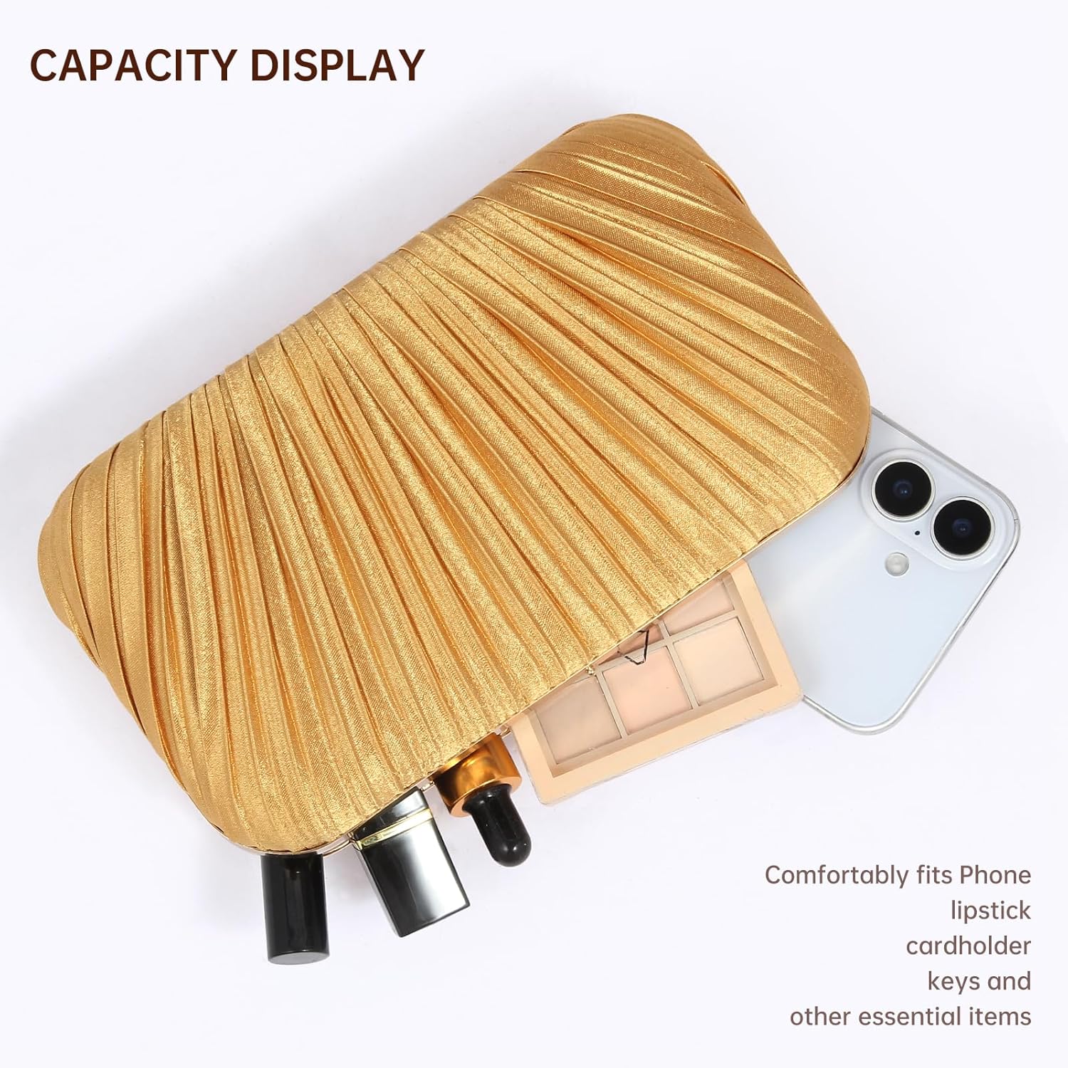 Purses for Women Evening Bag Handbags Formal Pleated Clutch Bag with Chain for Prom Wedding Party Black-tie affairs