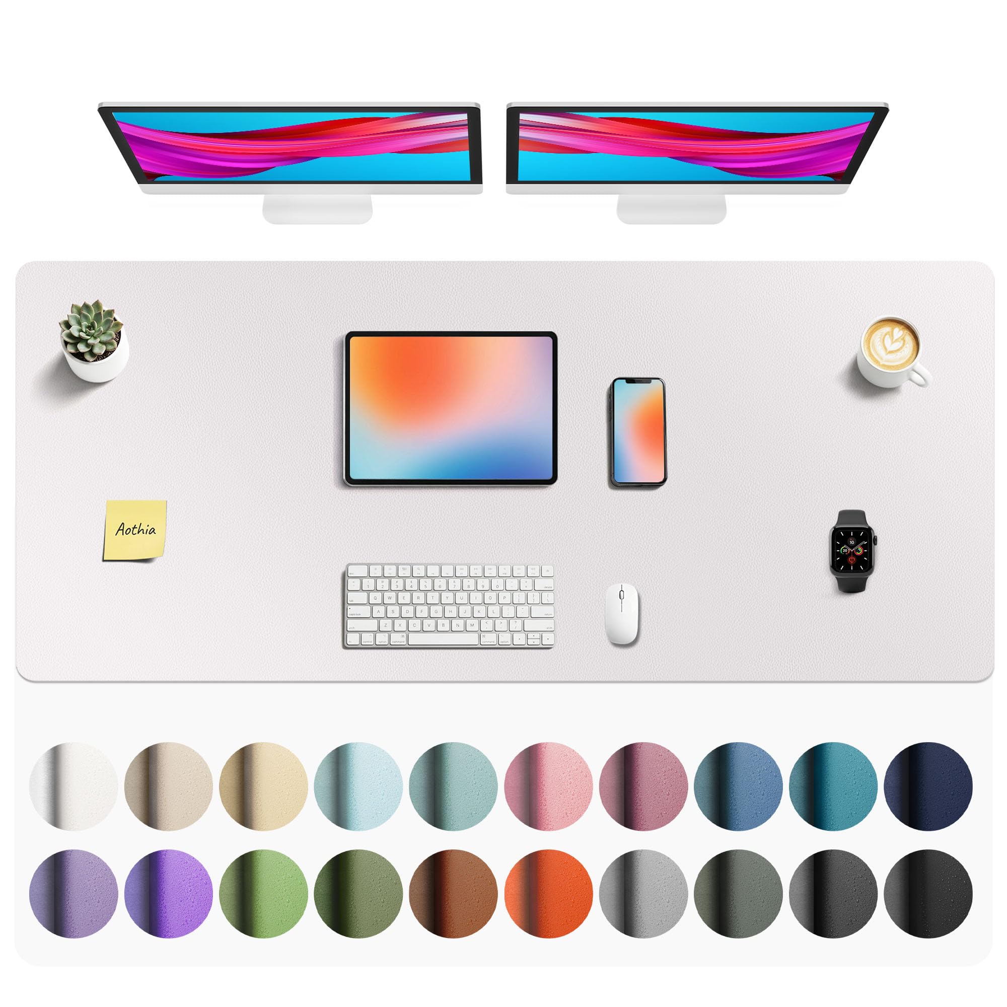Aothia Faux Leather Desk Mat - Non-Slip PU Leather Desk Blotter, Waterproof Writing Surface, Large Desk Pad for Office &amp; Home (Pale Lavender White, 55" x 24")