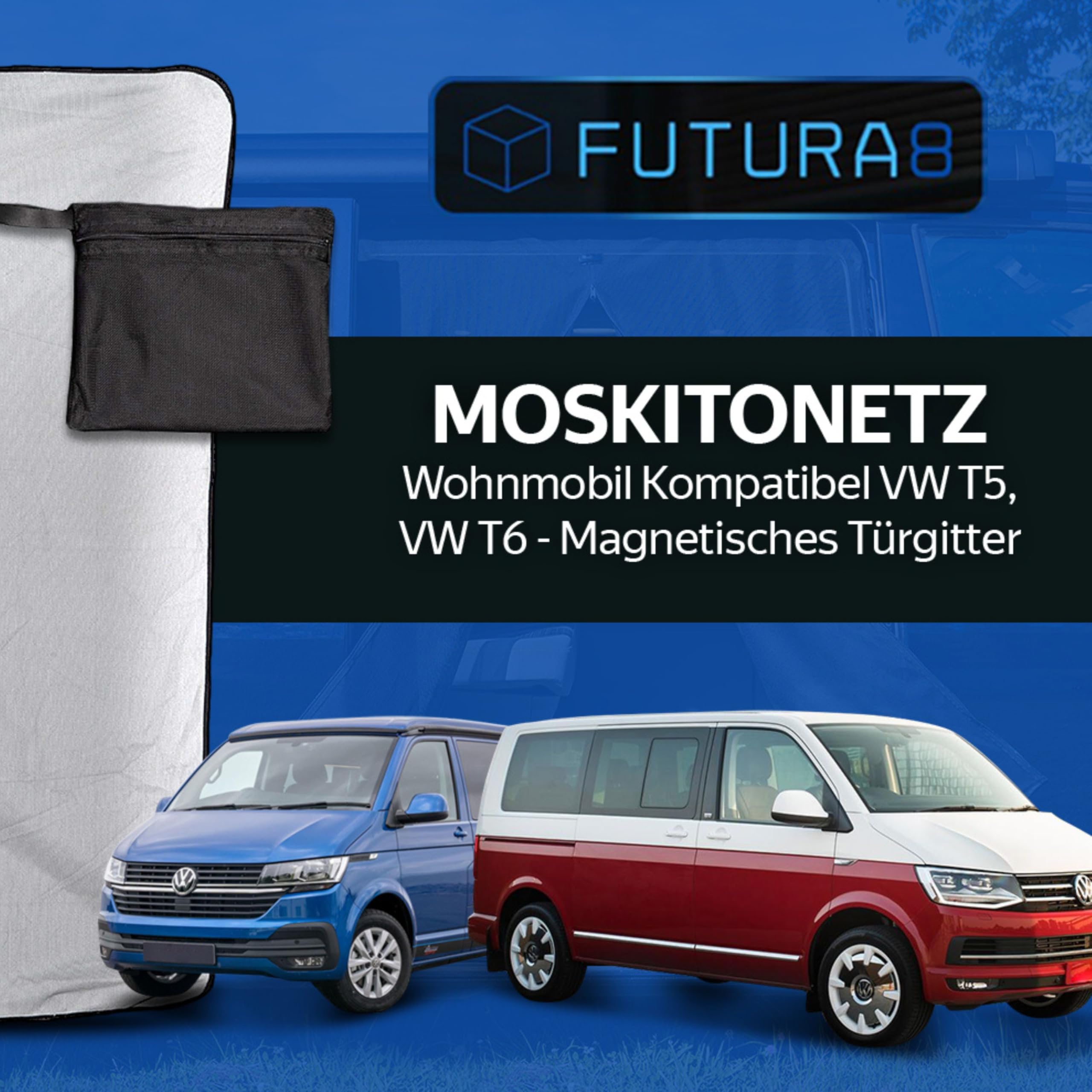 Mosquitera Furgoneta Camper magnética FUTURA8, Puerta Lateral corredera, Compatible con VW T4 T5 T6, Tourneo, Vito, Duncan, Red antimosquitos de Nailon Transpirable, fácil instalación