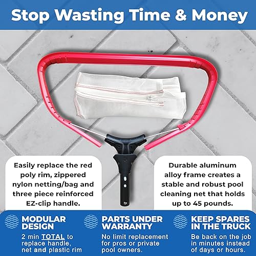 Vista 13 de ProTuff - Red de desnatador de piscina, viene con red plana resistente, malla fina para hojas, limo y polen, marco de aluminio fuerte, clip