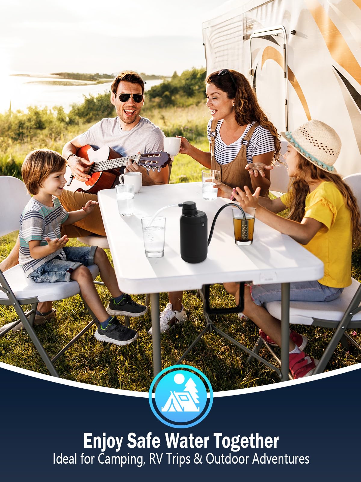 BKLES Filtro de agua eléctrico para camping, purificador de agua portátil para supervivencia, sistema de filtración de 6 etapas de 0,01 micras con luz de emergencia para senderismo, mochileros y uso