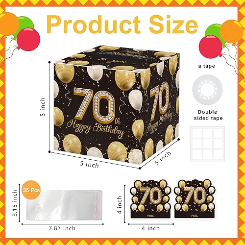 Miniatura 2 de Caja de dinero sorpresa de oro negro, regalo de 70 cumpleaños para mujeres y hombres, caja de dinero para regalo en efectivo, suministros de