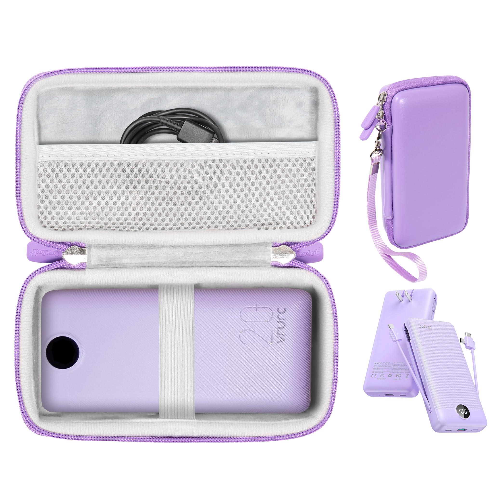 CaseSack Case for VRURC Portable Charger 20000mAh, Fast Charging Power Bank USB C, USB C Power Bank 10000mAh (Purple)