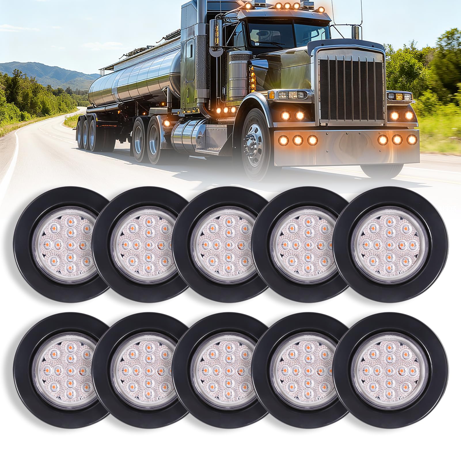 2.5 Inch 13 LED Side Marker Lights (Clear Len Amber Color)