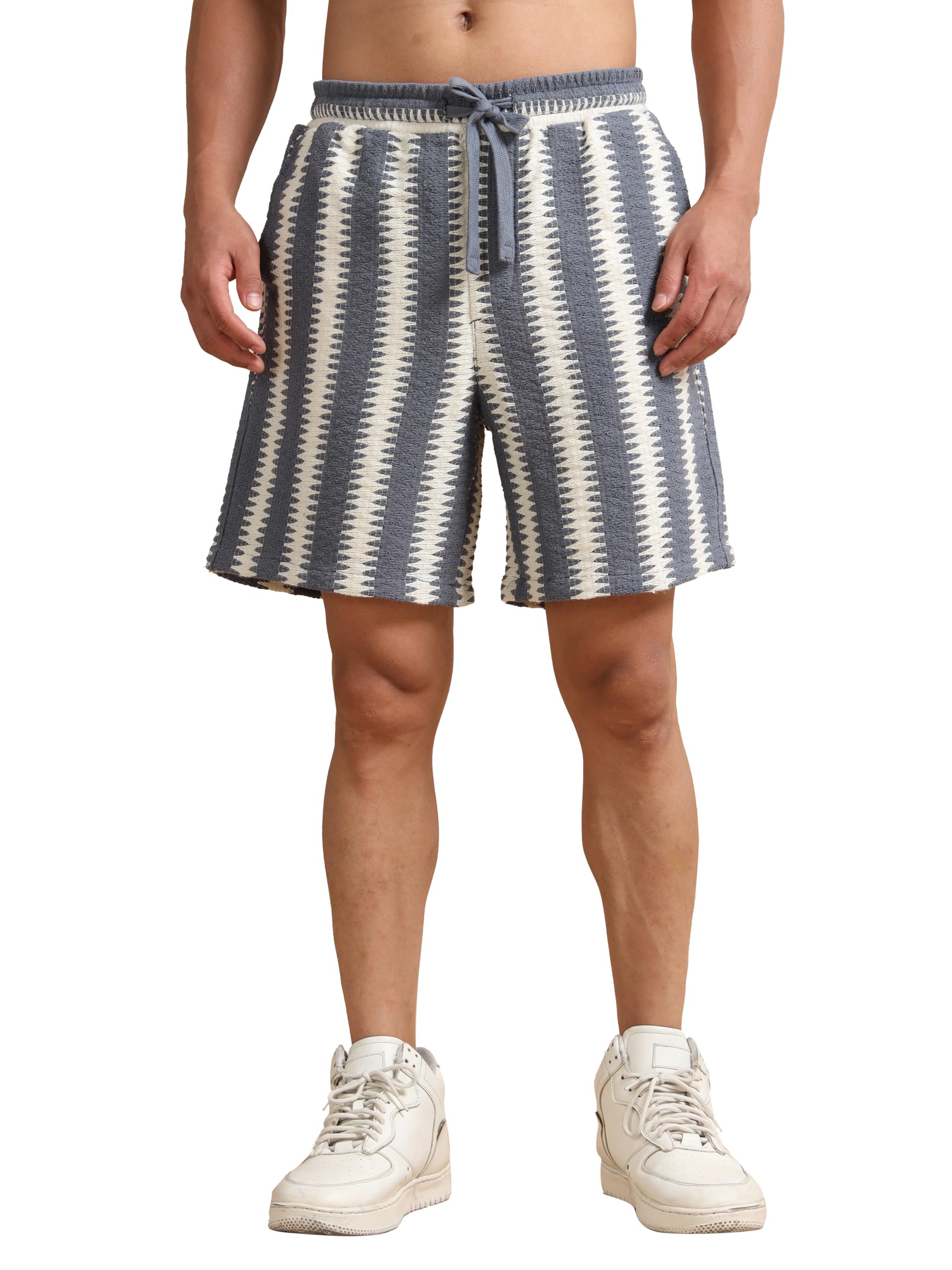 Men's Crochet Resort Shorts Blue Cream S-2XL