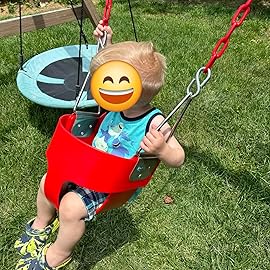 KINSPORY Toddler Swing, 59 Coated Heavy-Duty Iron Chains Baby Swing Outdoor, High Back Full Bucket Infant Swing Seat with Tree Straps for Swing Sets Backyard Outdoor Indoor (Red)