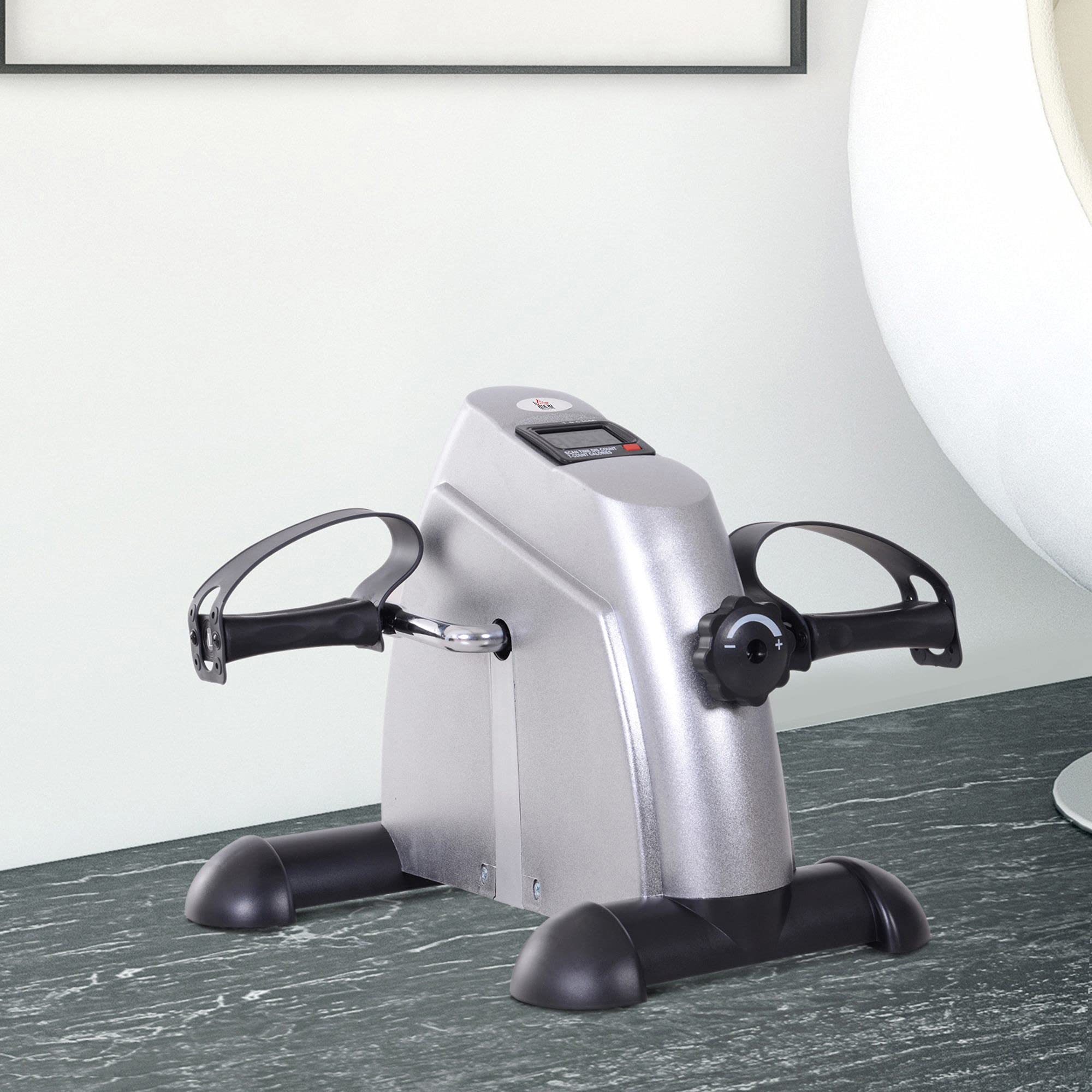 HOMCOM Mini Cyclette Portatile per l'Allenamento di Gambe per Braccia, Pedaliera per Riabilitazione con Display LCD, Ruota in Ghisa, 35x40x31 cm