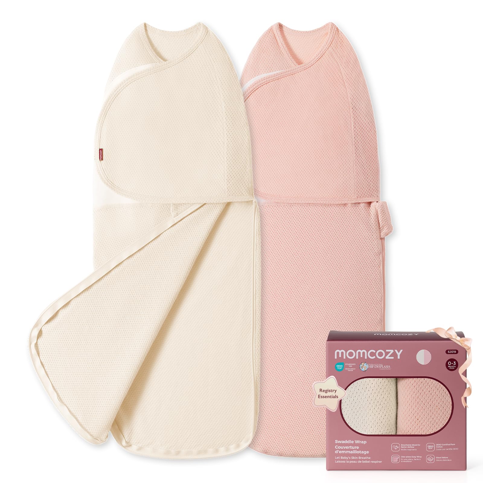 momcozy Swaddle Neonato AirFlow Sacco Nanna Cotone 2 Pezzi Rosa 0-3 M | Tessuto in Cotone AirFlow Traspirante, Ideale per il Riposo Fresco e Sicuro del Neonato contro il Riflesso di Moro