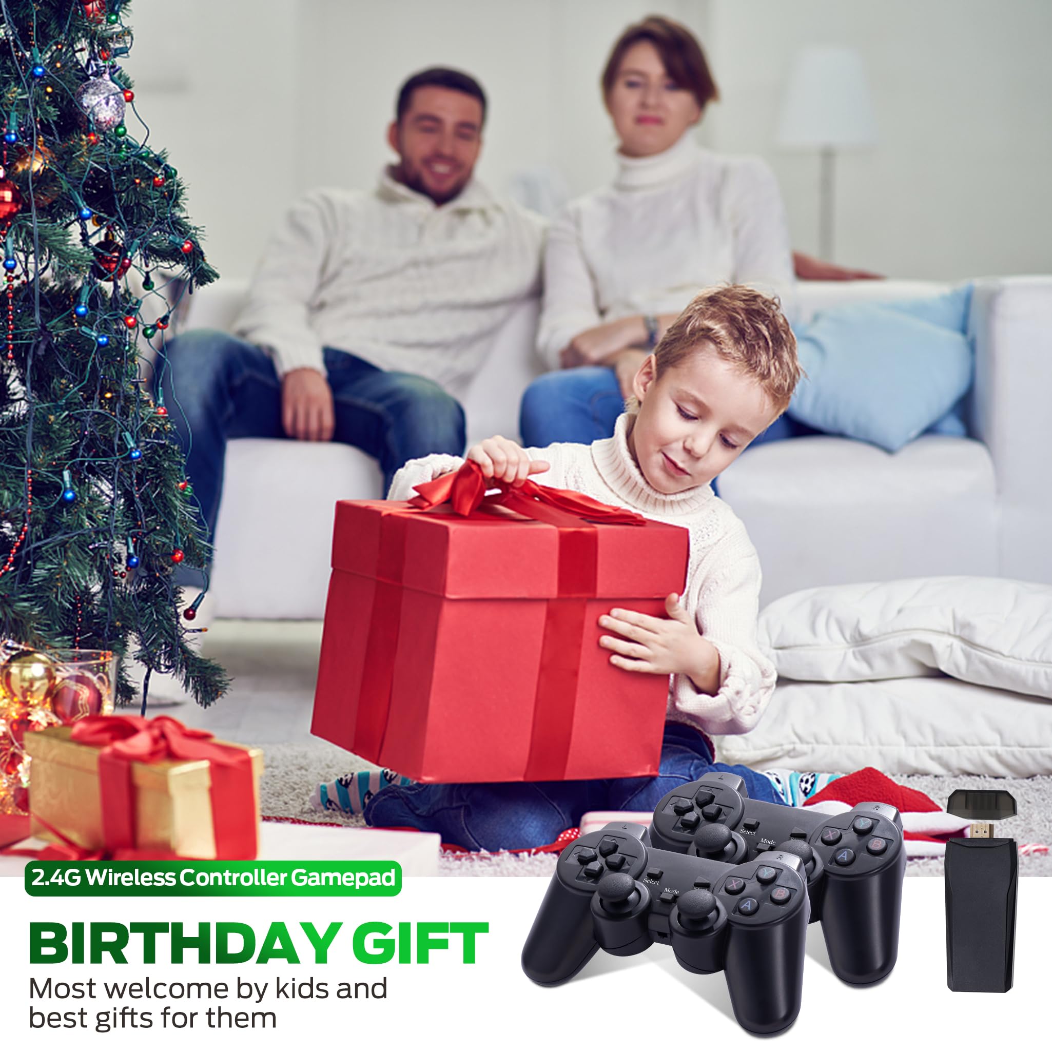 Wireless Retro Game, 25000+ Games Built-in, 4K HDMI Output, 9 Emulators, Dual 2.4GHz Wireless Game