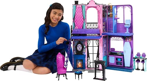 Monster High Boo-tique Hotel Doll House, Foldable Playset with Spooky Surprises in Every Room and 13+ Pieces Including Furniture and Accessories, JBF16